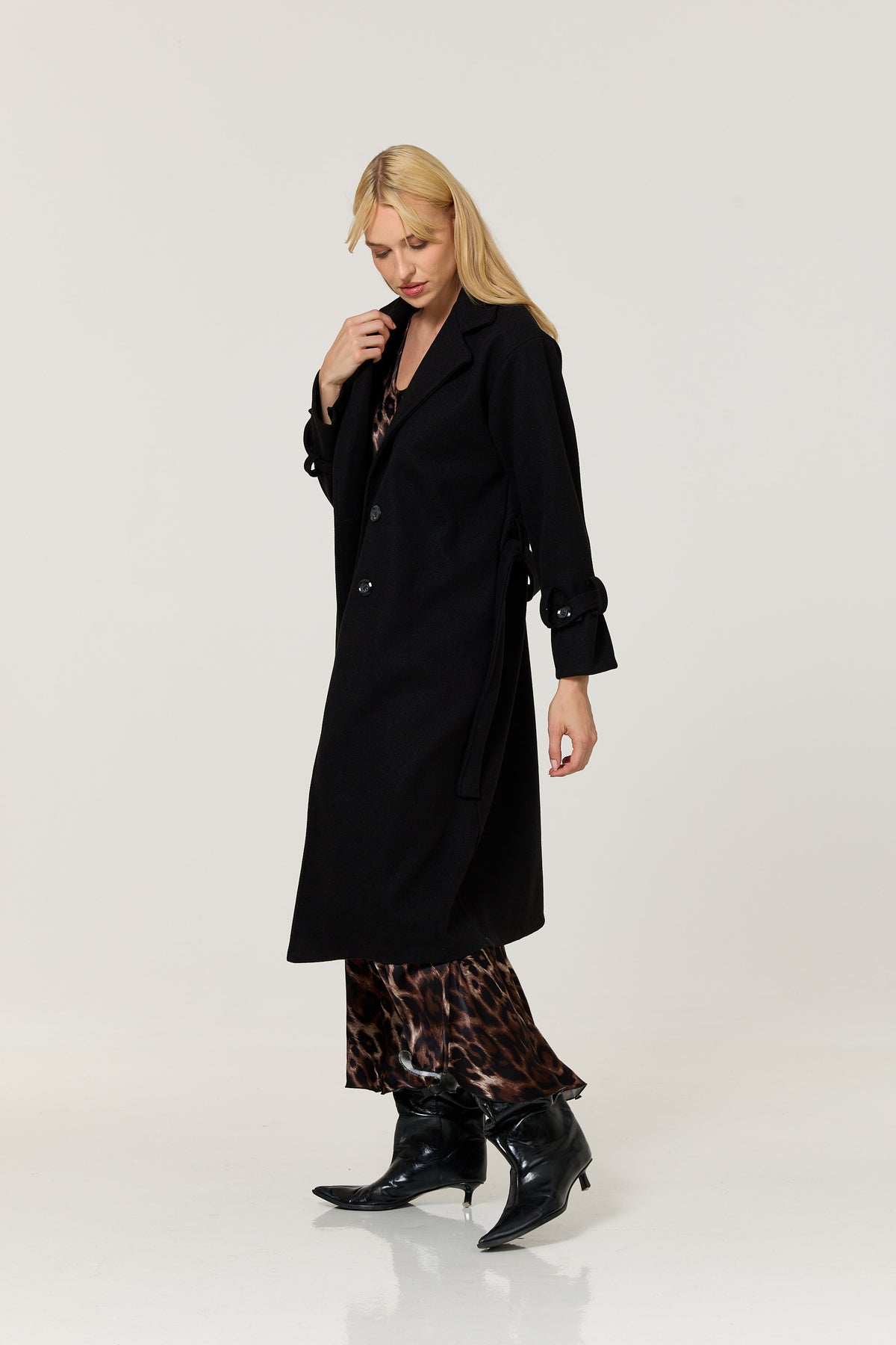 
                  
                    Black Double Breasted Belted Long Coat
                  
                