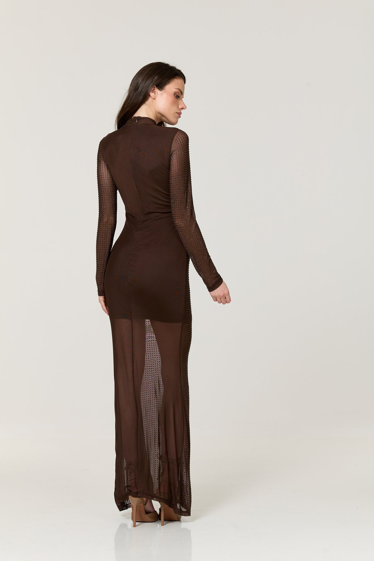 
                  
                    Brown Diamante Mesh Maxi Dress
                  
                
