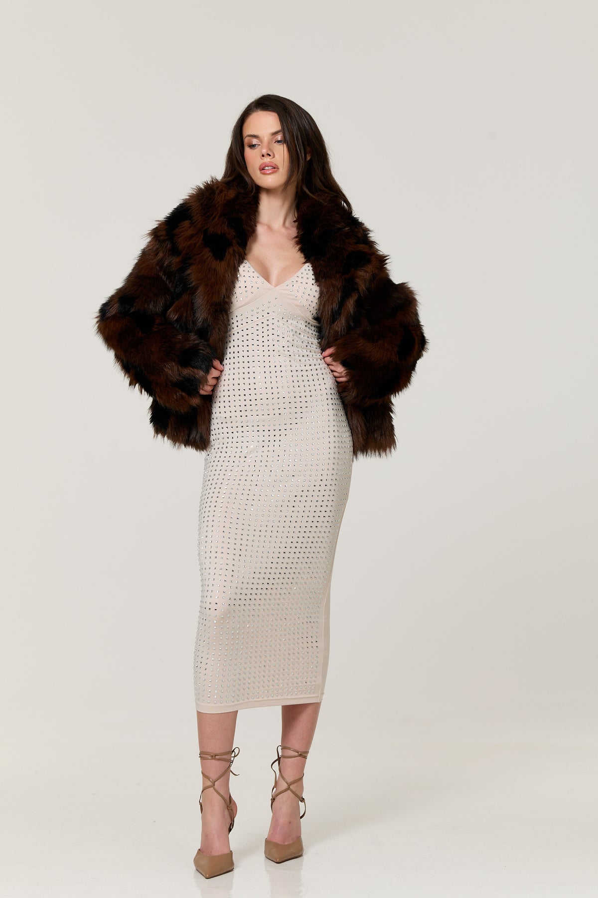 
                  
                    Cream Diamante Bodycon Midi Dress
                  
                