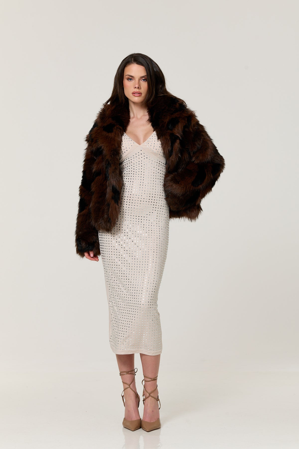 
                  
                    Cream Diamante Bodycon Midi Dress
                  
                