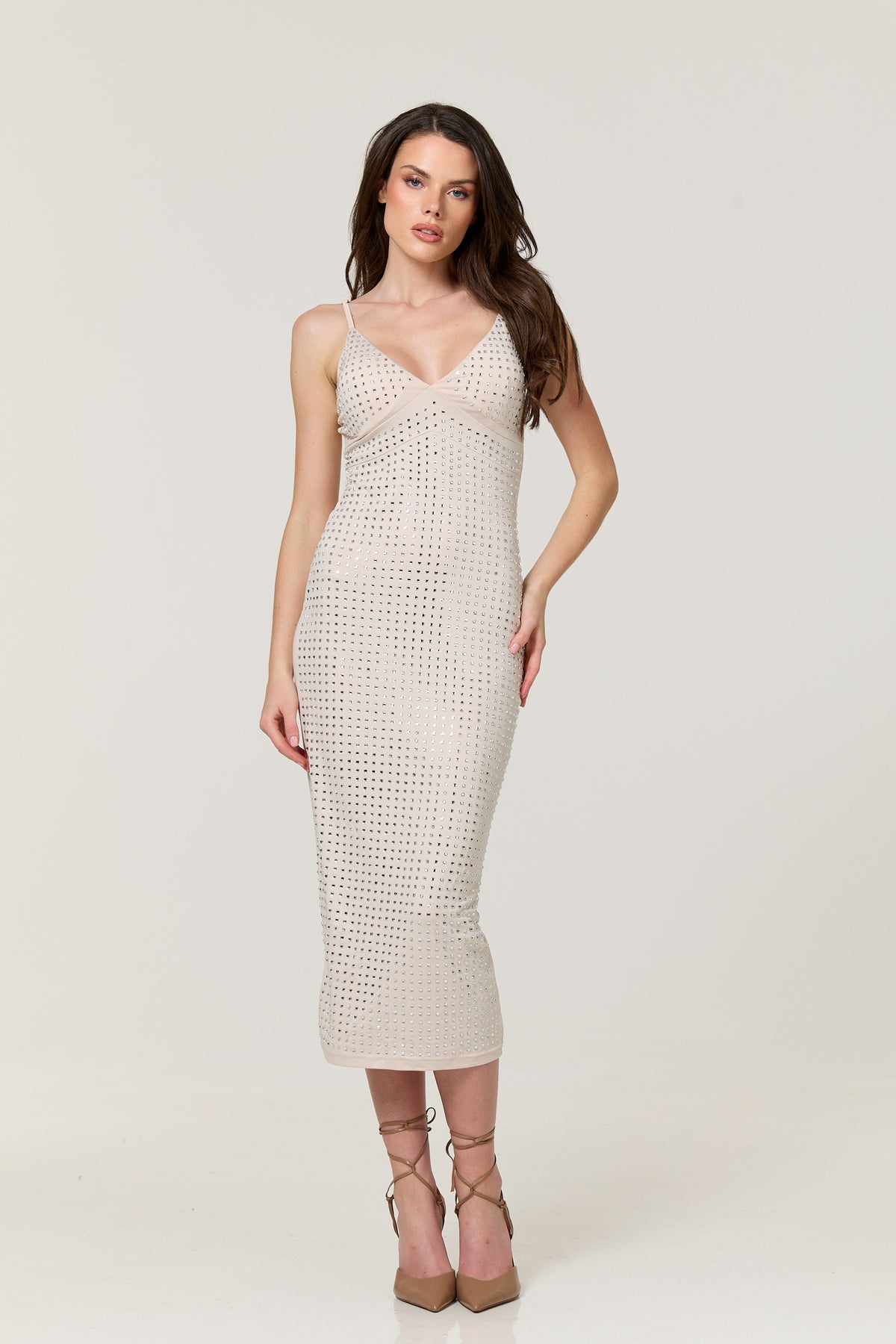 
                  
                    Cream Diamante Bodycon Midi Dress
                  
                
