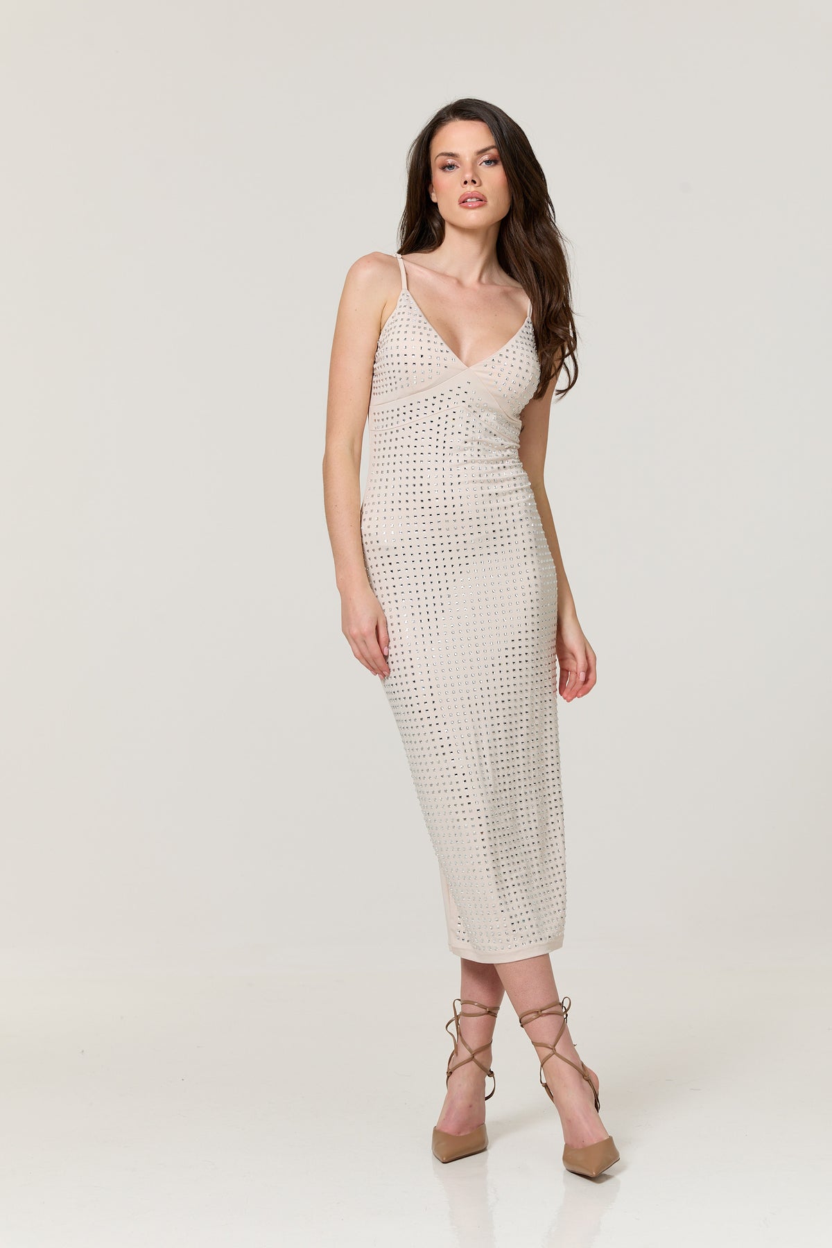 
                  
                    Cream Diamante Bodycon Midi Dress
                  
                