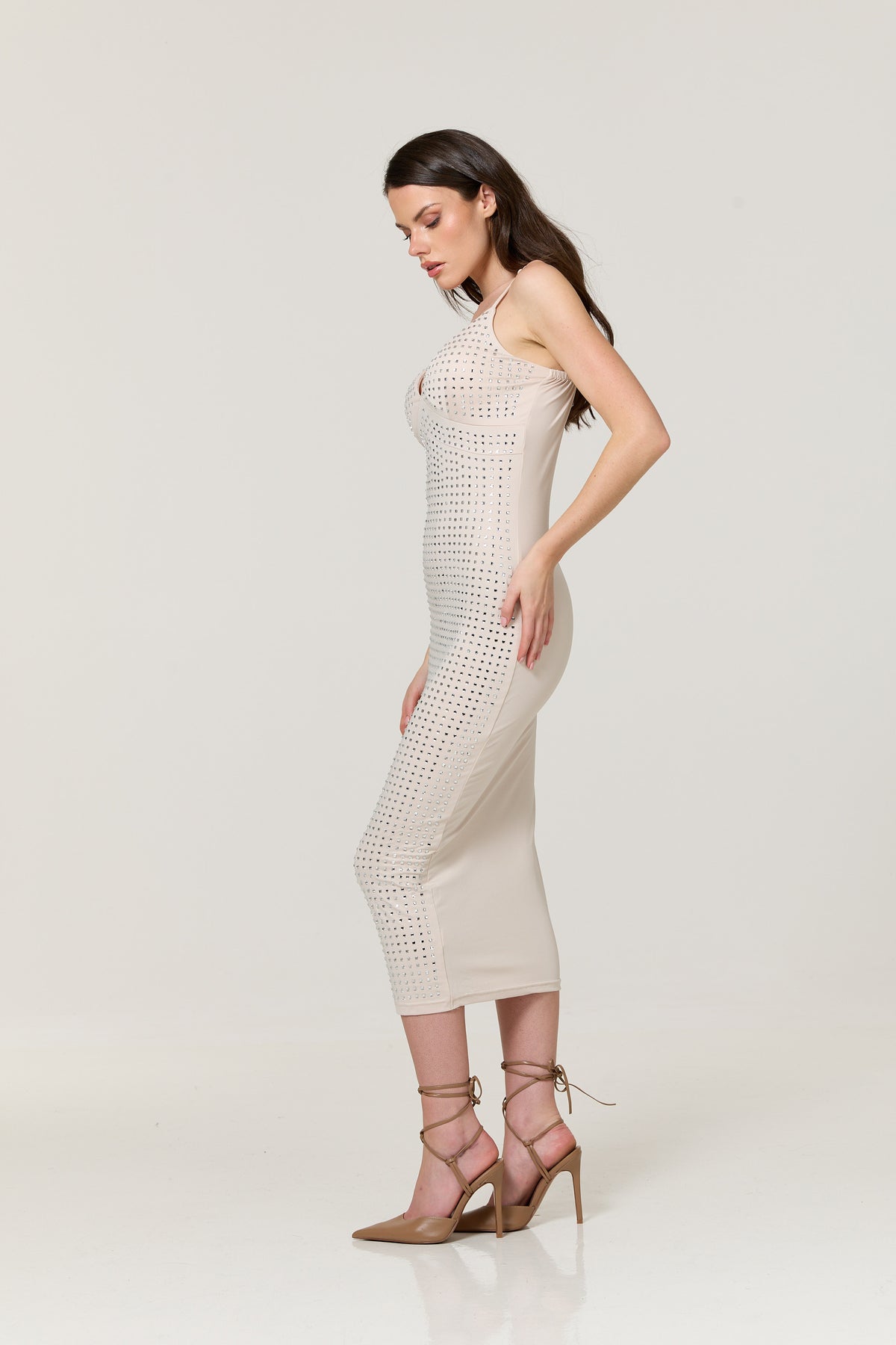 
                  
                    Cream Diamante Bodycon Midi Dress
                  
                