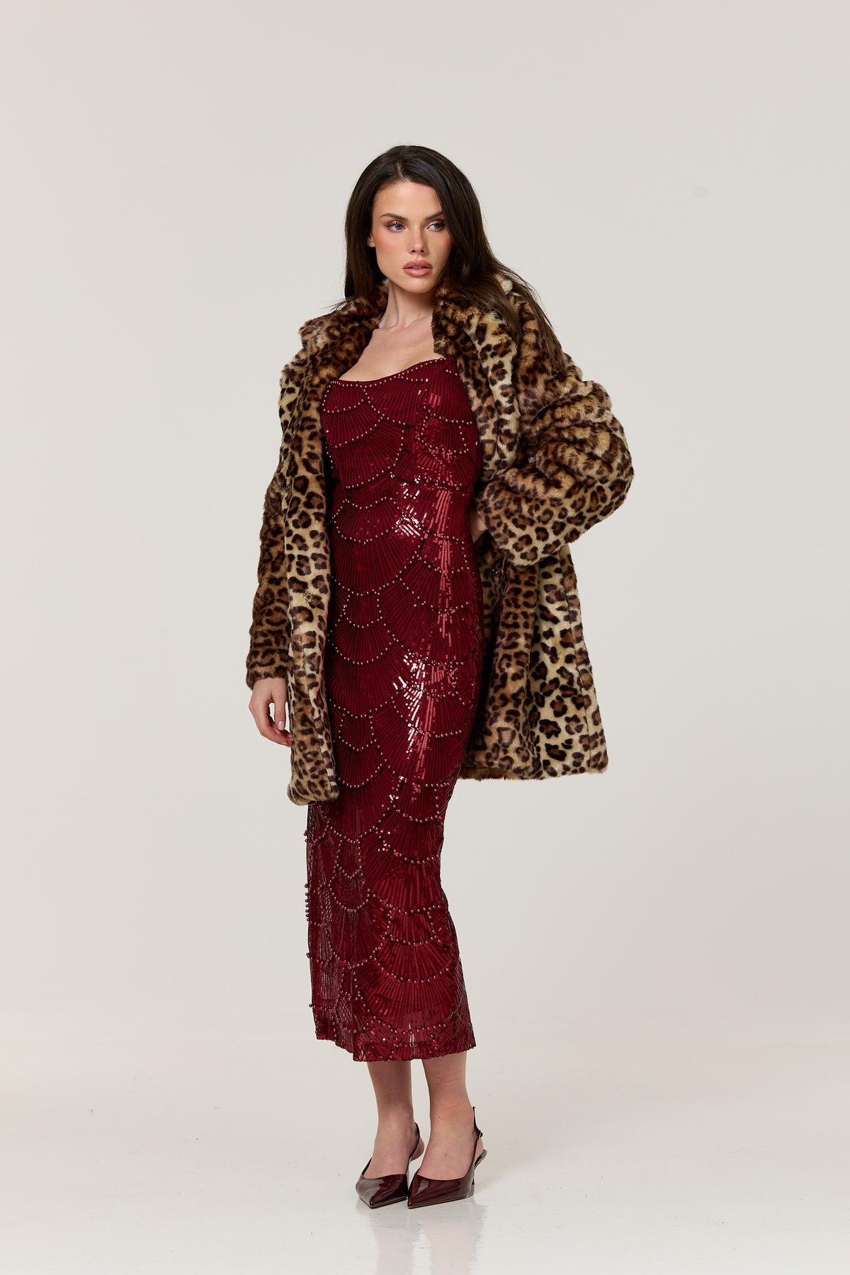 
                  
                    Burgundy Sequin Bandeau Midi Dress
                  
                