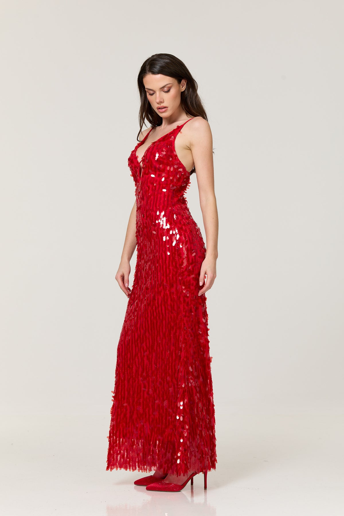 
                  
                    Red Sequin Plunge Maxi Dress
                  
                
