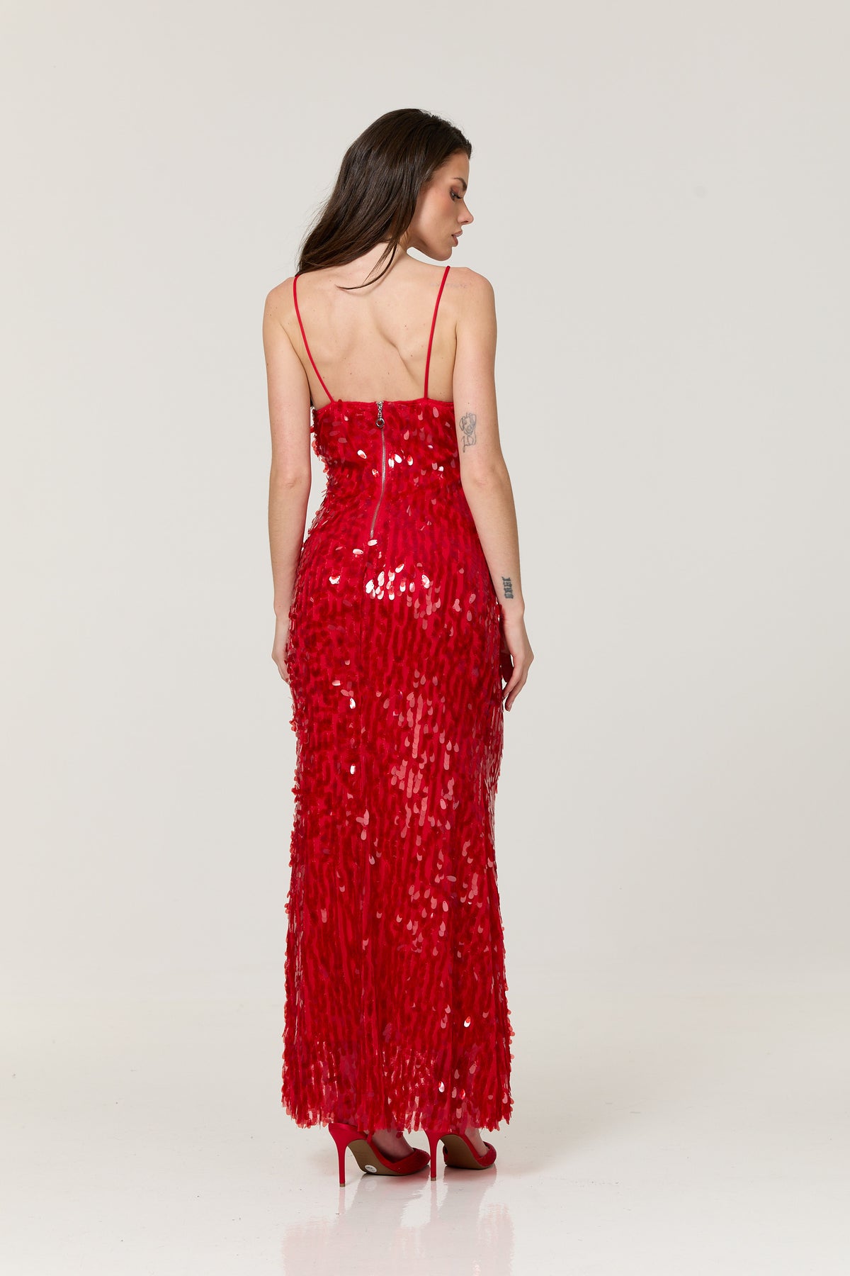 
                  
                    Red Sequin Plunge Maxi Dress
                  
                
