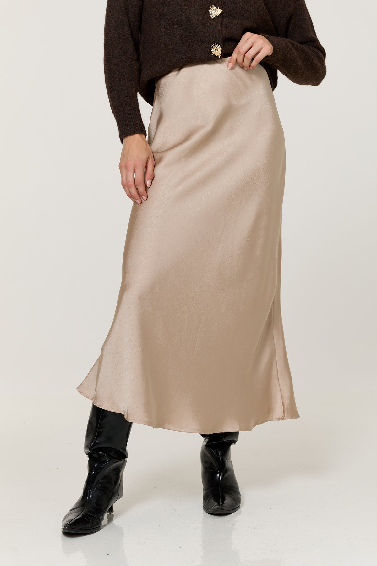 
                  
                    Cream Crinkle Satin Maxi Skirt
                  
                