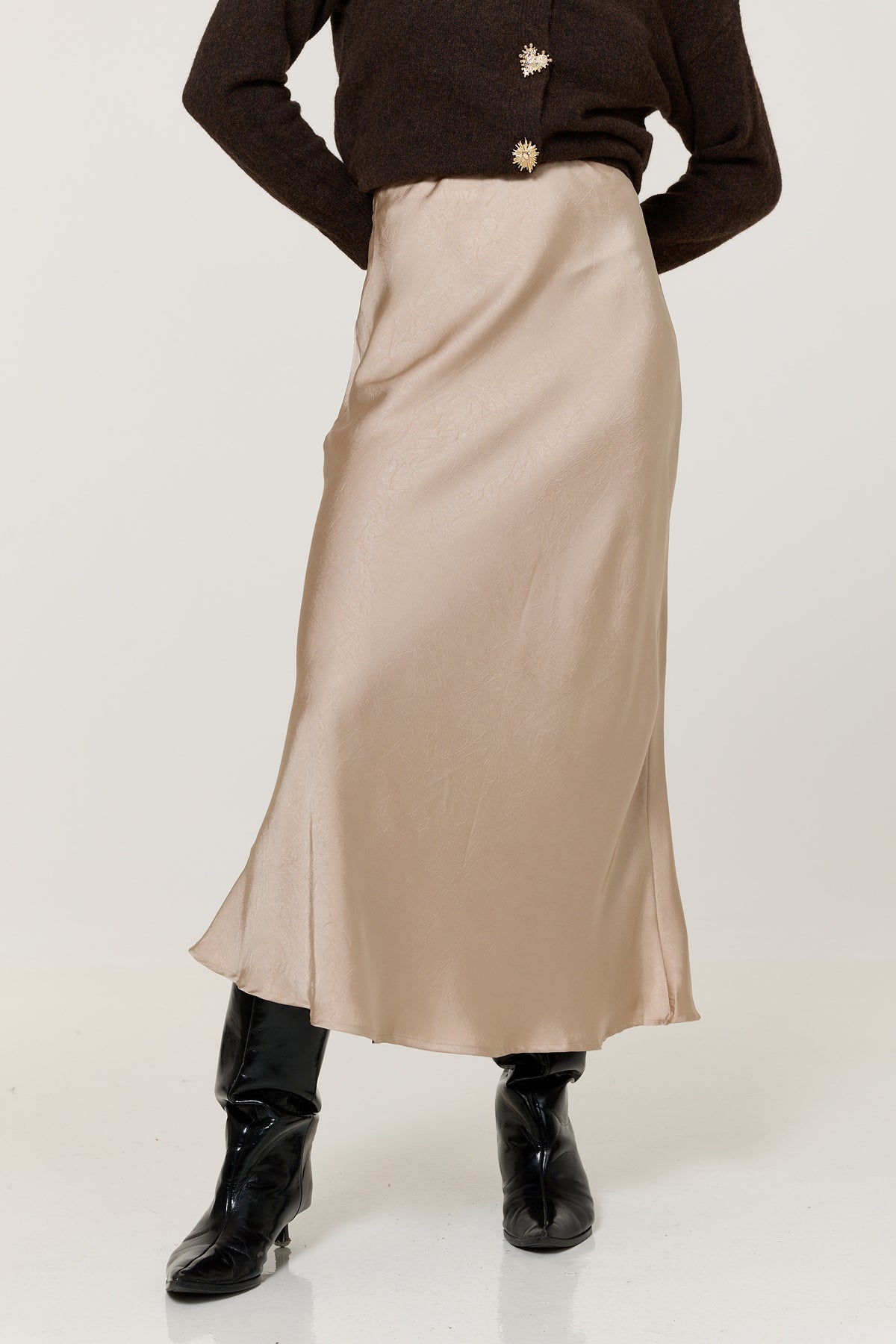 
                  
                    Cream Crinkle Satin Maxi Skirt
                  
                