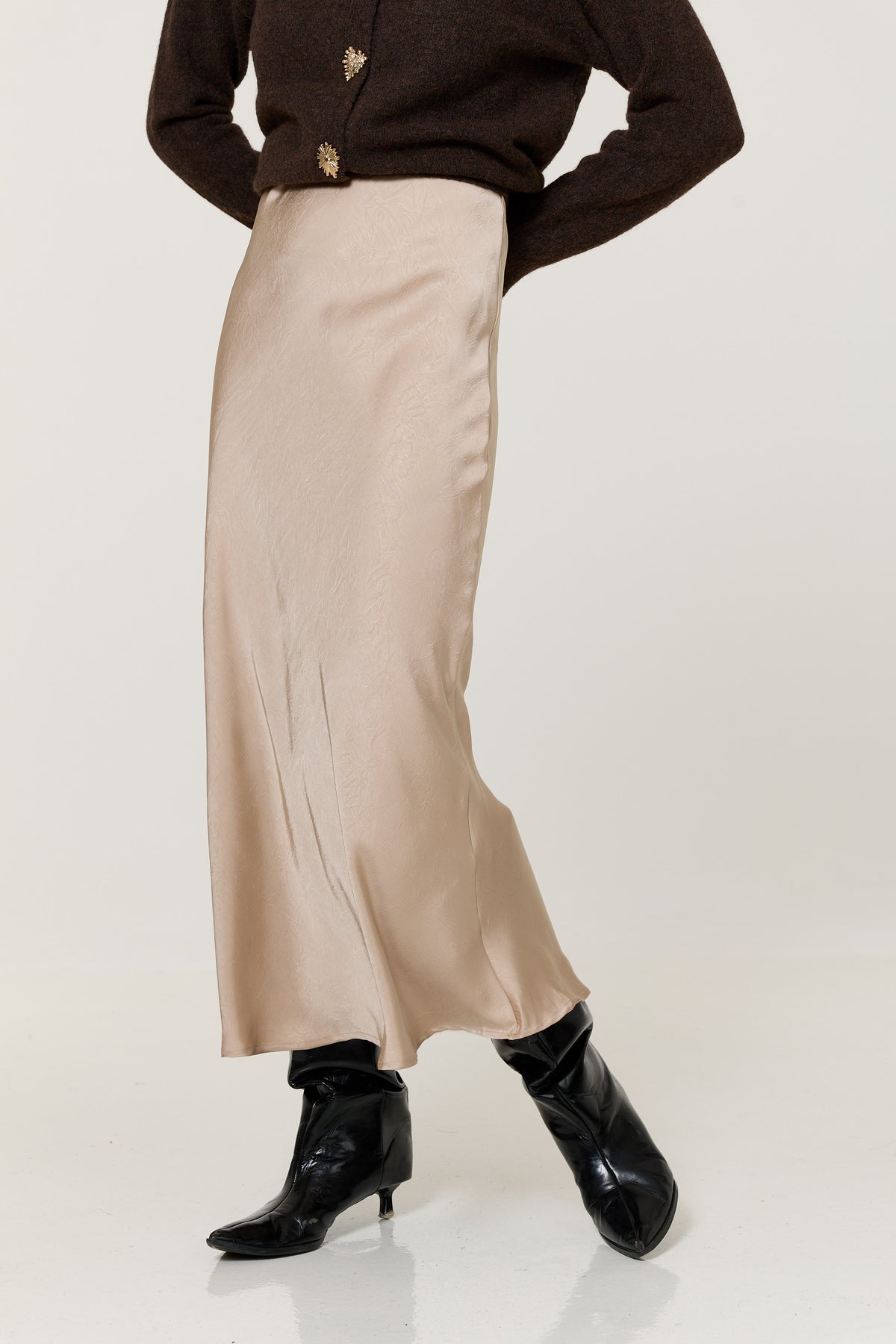 
                  
                    Cream Crinkle Satin Maxi Skirt
                  
                