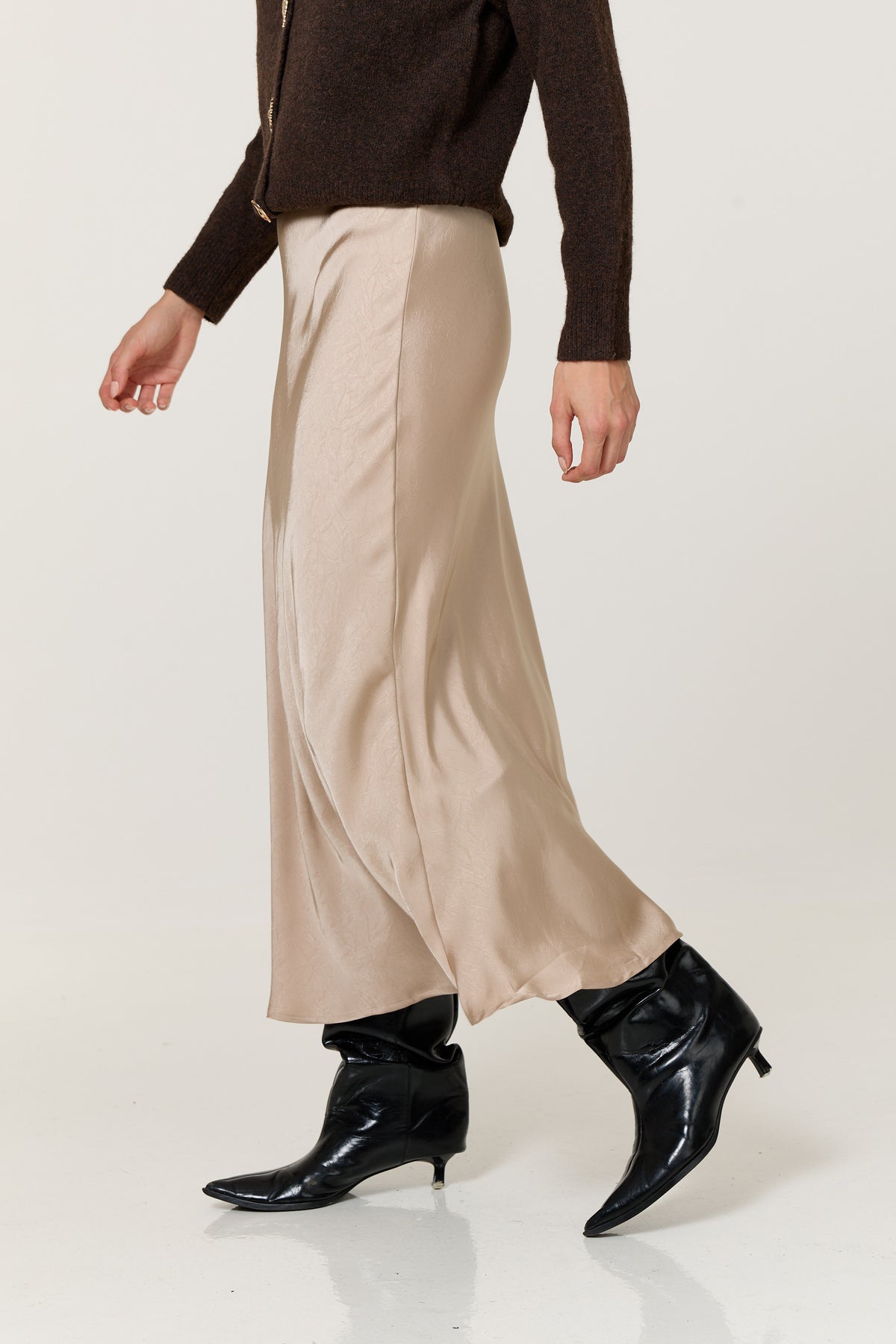 
                  
                    Cream Crinkle Satin Maxi Skirt
                  
                