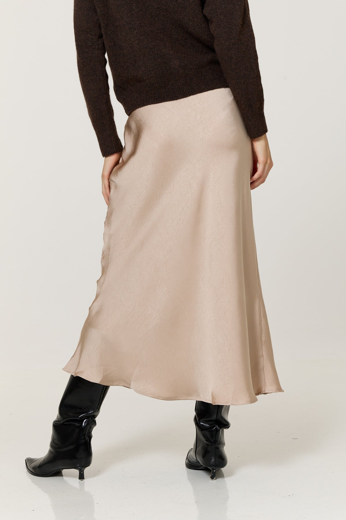 
                  
                    Cream Crinkle Satin Maxi Skirt
                  
                
