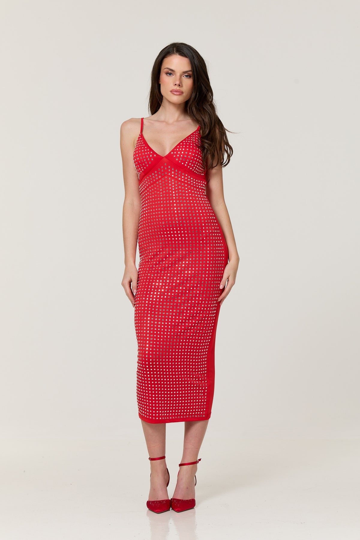 
                  
                    Red Diamante Bodycon Midi Dress
                  
                