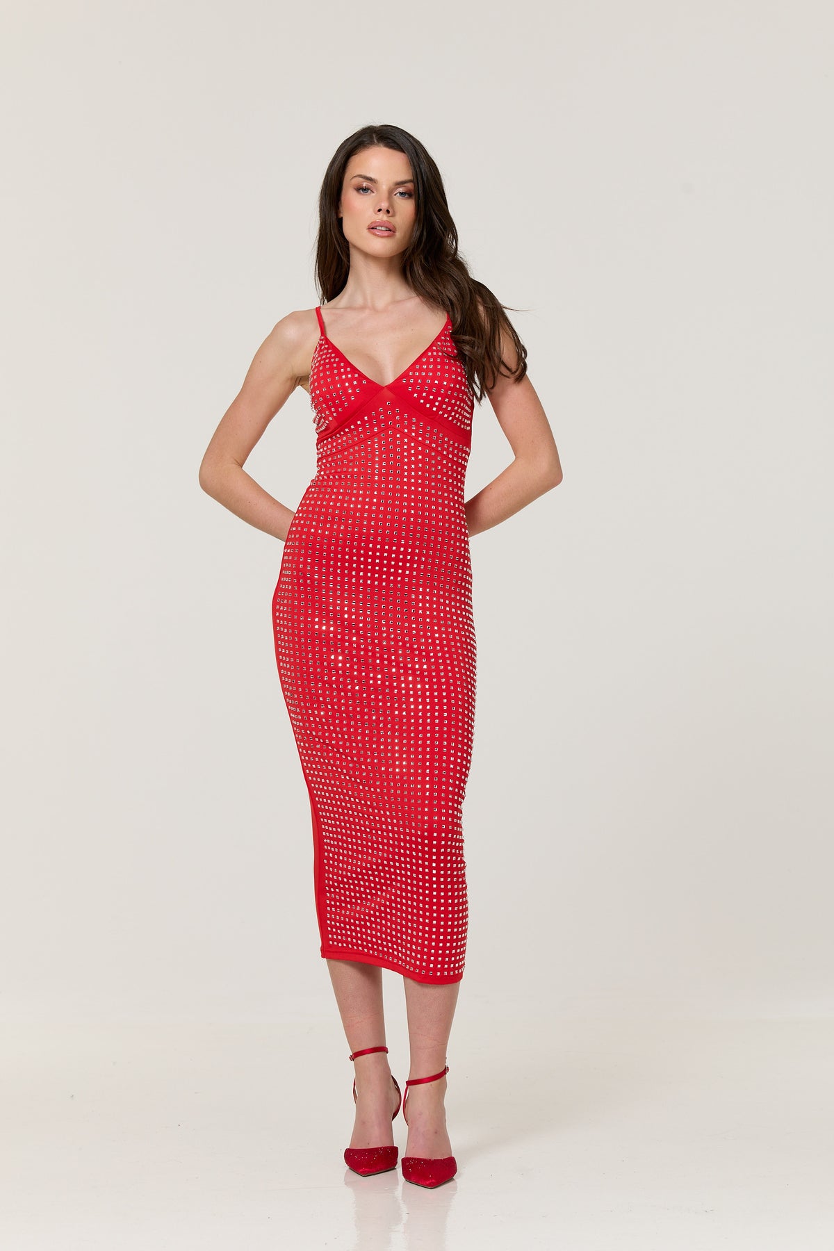 
                  
                    Red Diamante Bodycon Midi Dress
                  
                