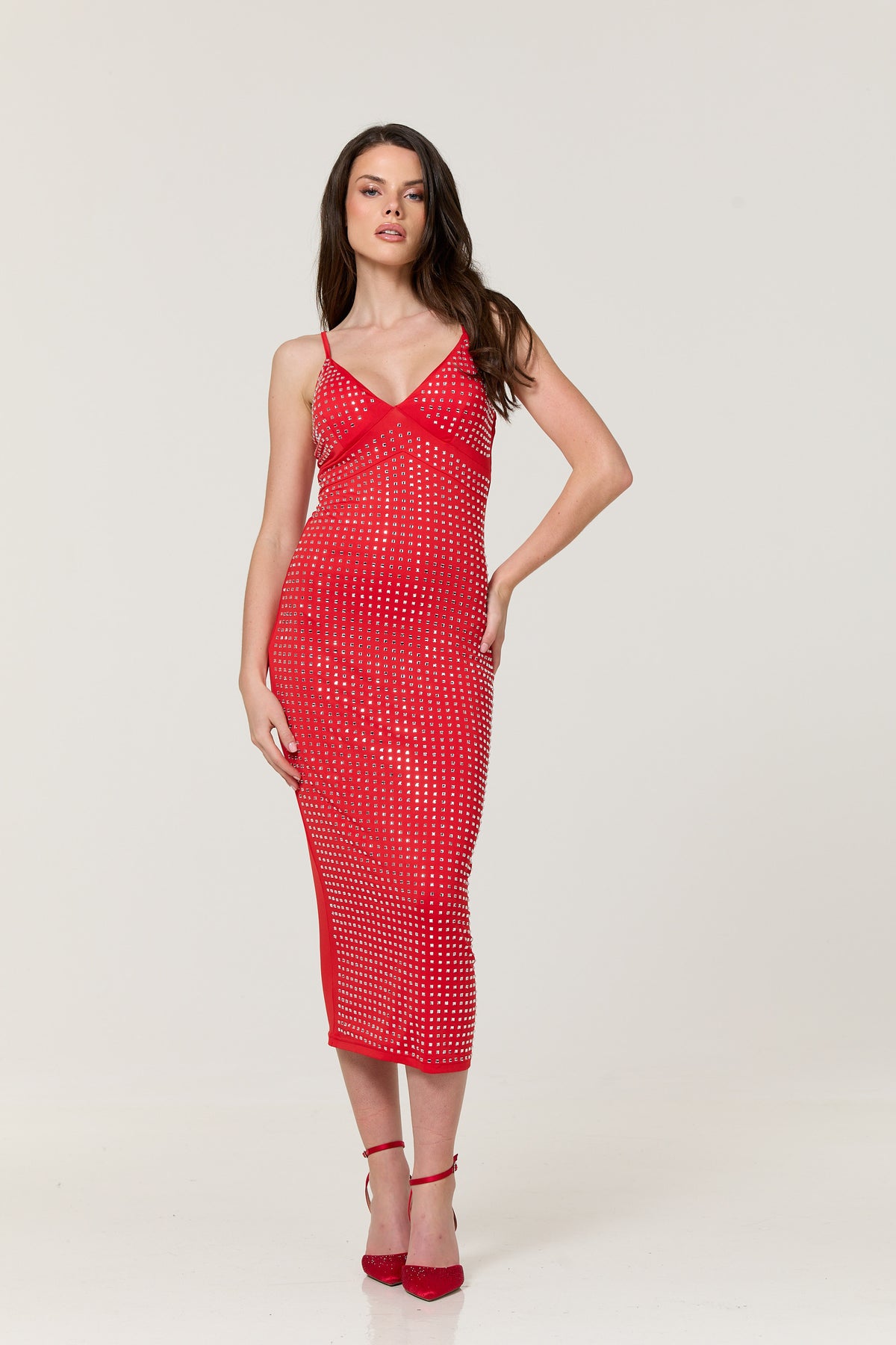 
                  
                    Red Diamante Bodycon Midi Dress
                  
                