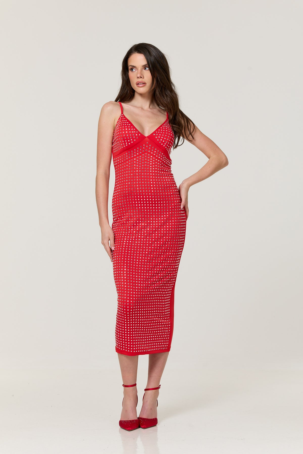 
                  
                    Red Diamante Bodycon Midi Dress
                  
                