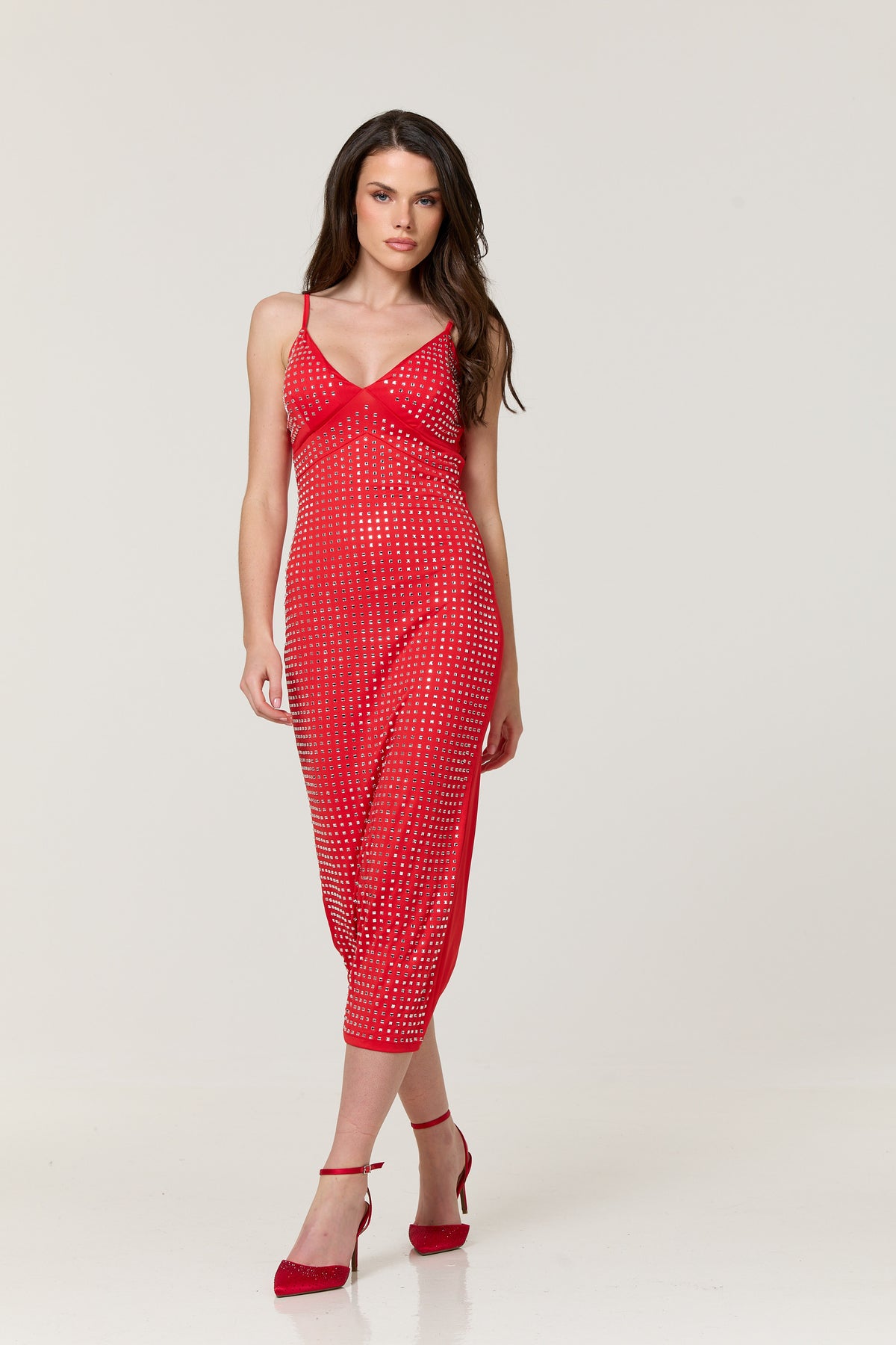 
                  
                    Red Diamante Bodycon Midi Dress
                  
                