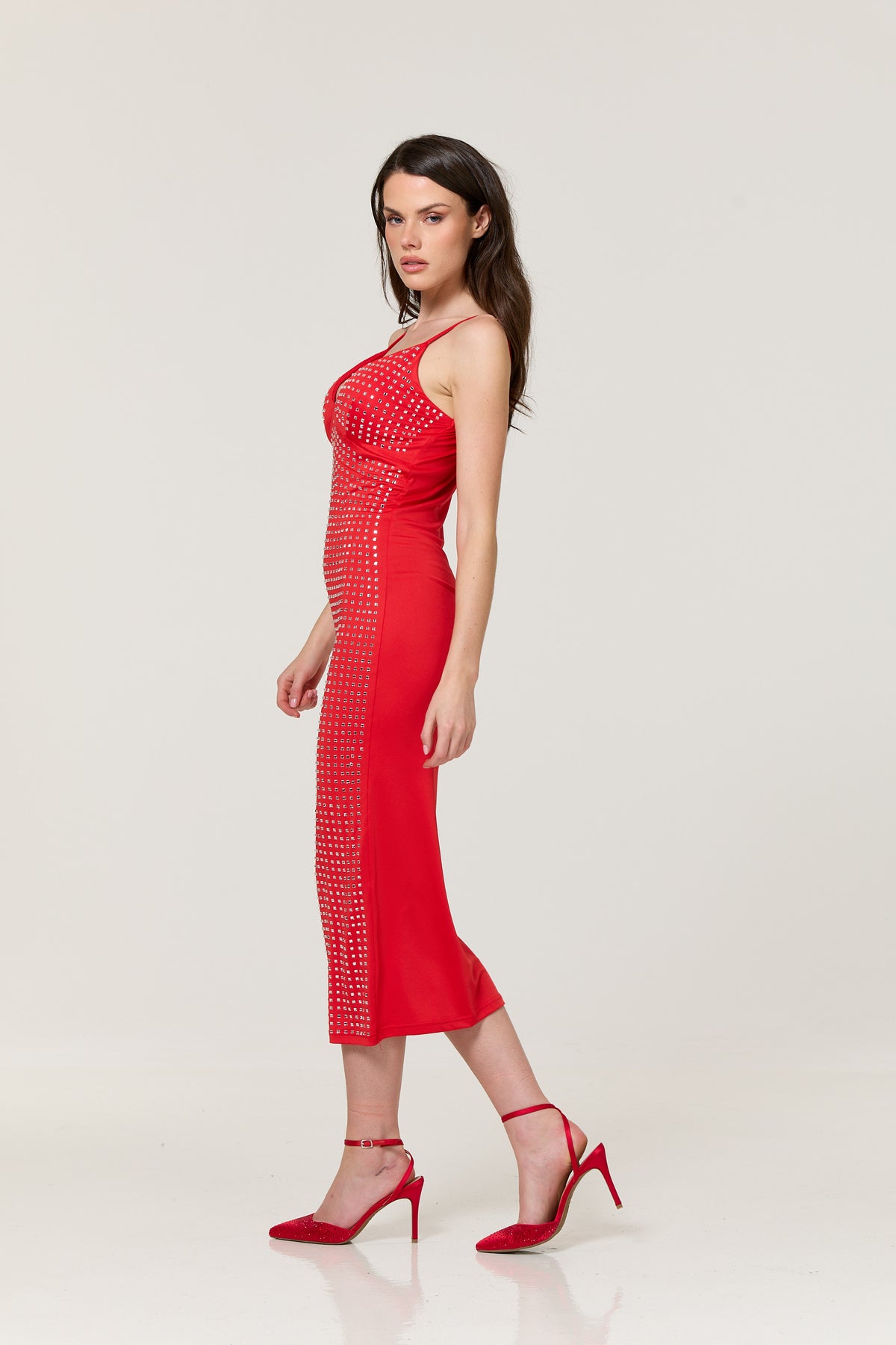 
                  
                    Red Diamante Bodycon Midi Dress
                  
                
