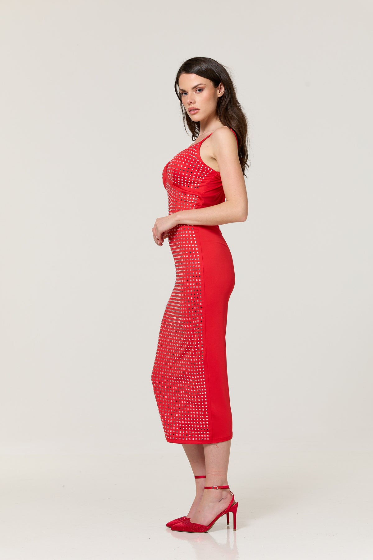 
                  
                    Red Diamante Bodycon Midi Dress
                  
                