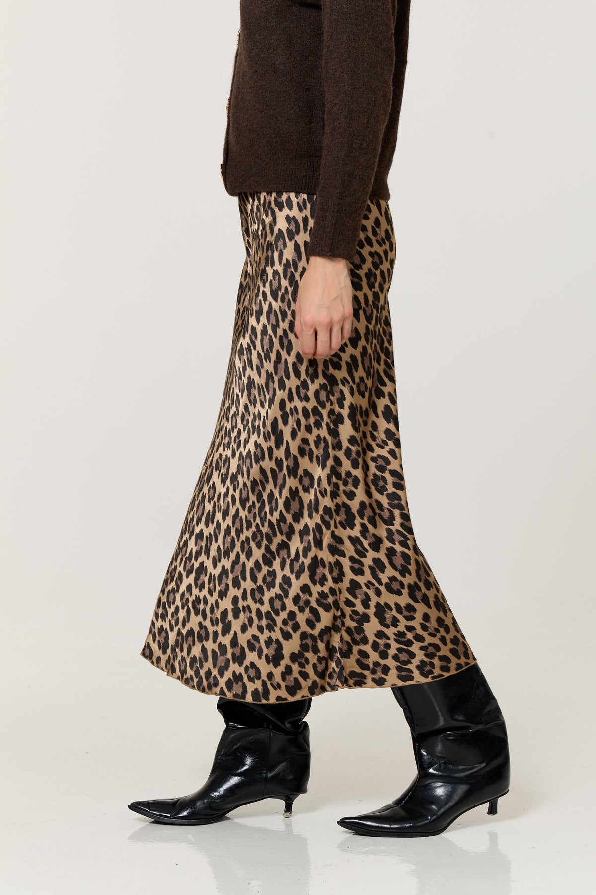 
                  
                    Brown Leopard Print Satin Midi Skirt
                  
                