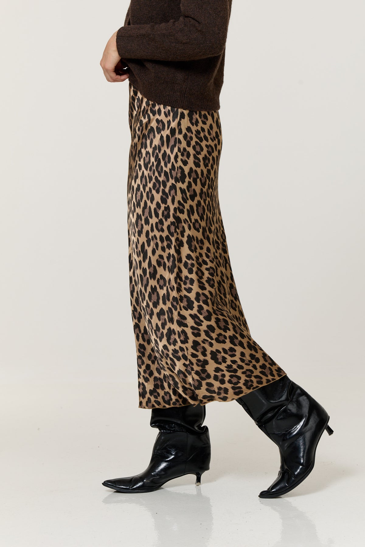 
                  
                    Brown Leopard Print Satin Midi Skirt
                  
                