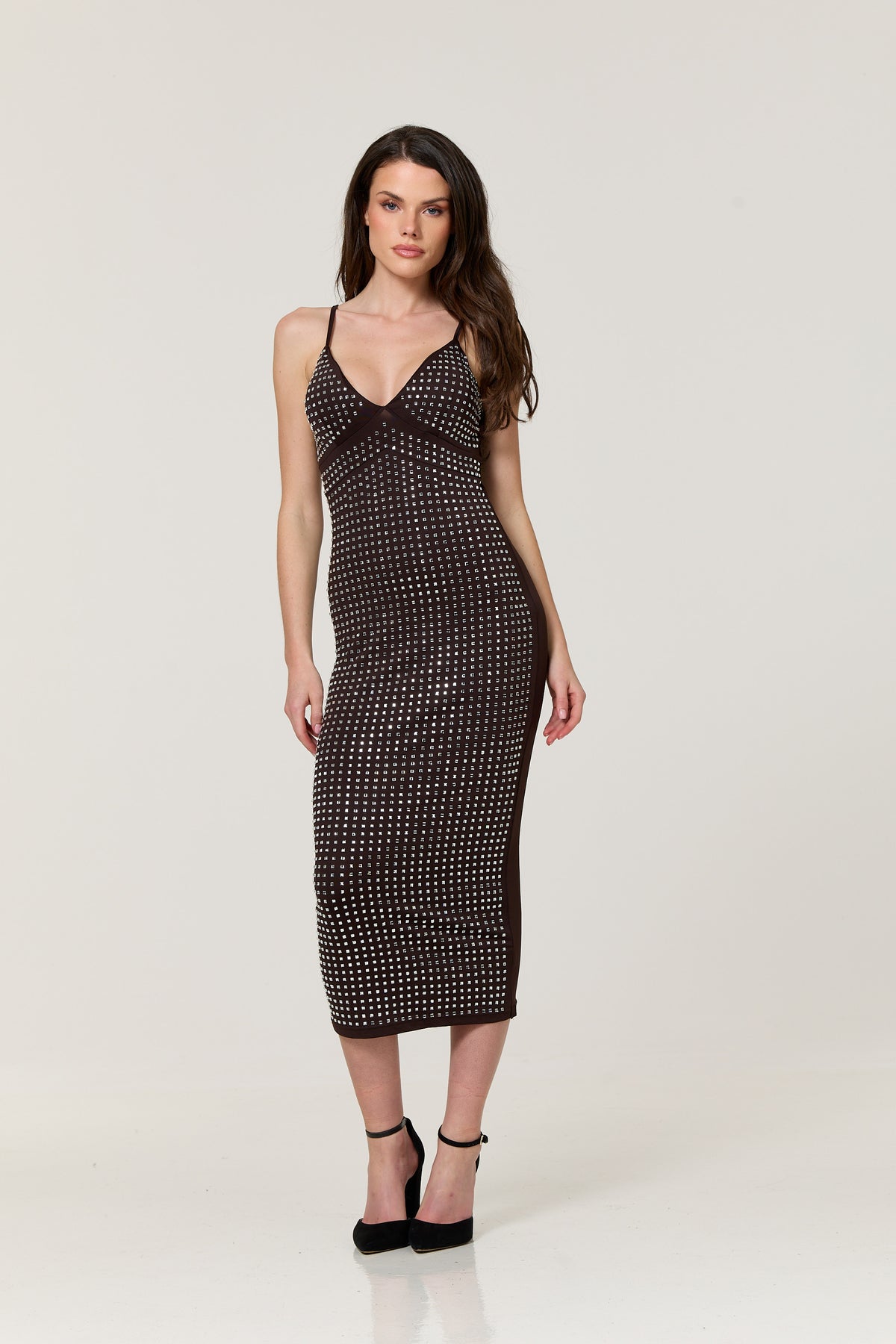 
                  
                    Brown Diamante Bodycon Midi Dress
                  
                