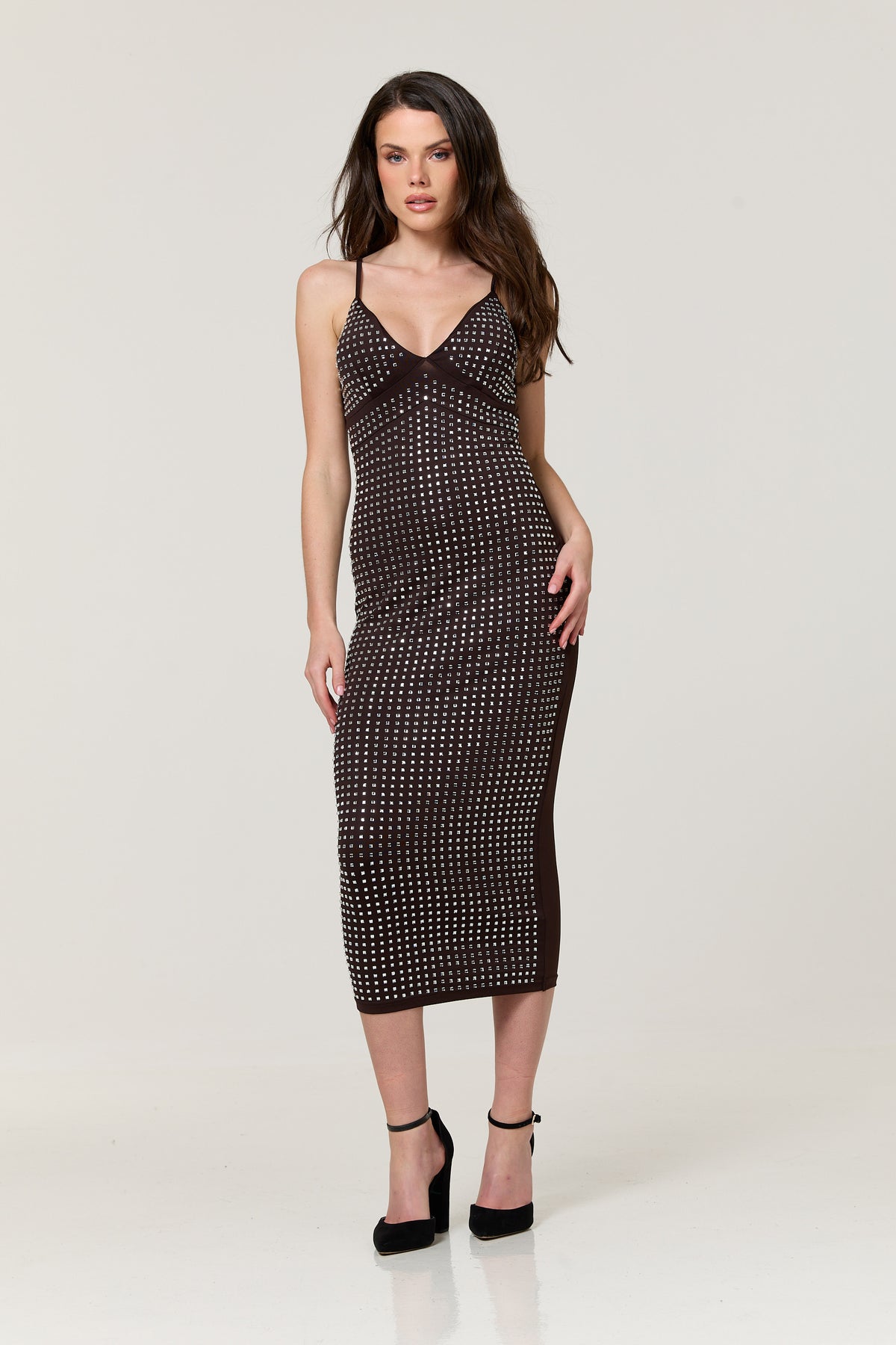 
                  
                    Brown Diamante Bodycon Midi Dress
                  
                