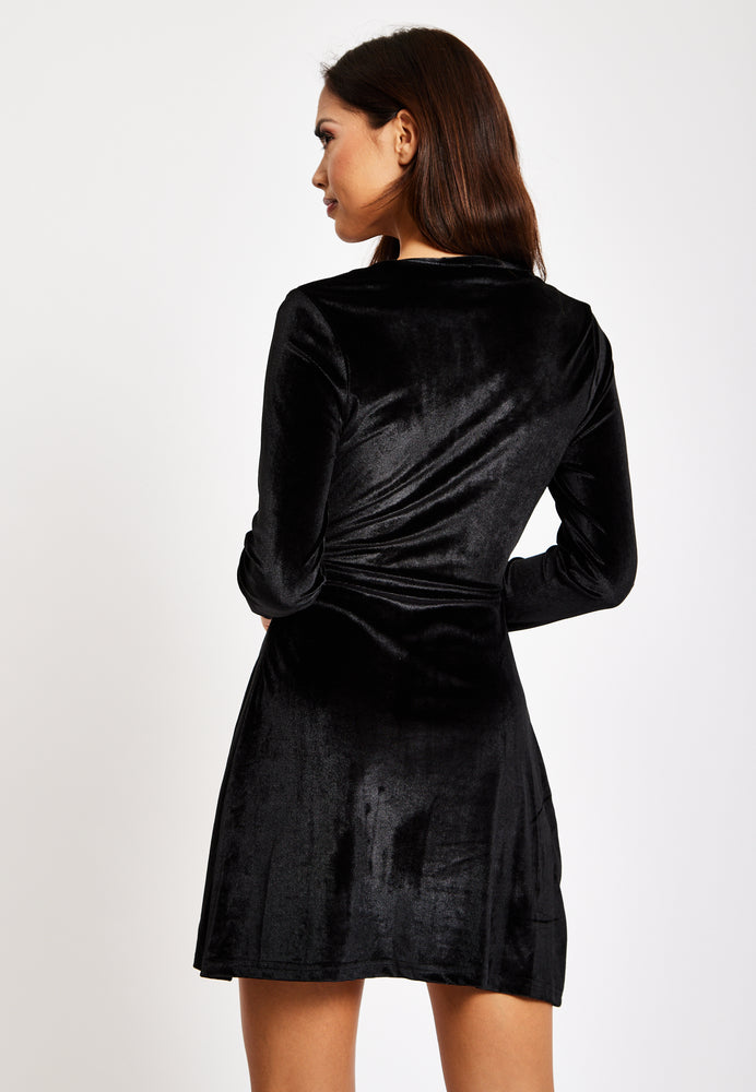 Liquorish Black Velvet Mini Dress With Lace Details
