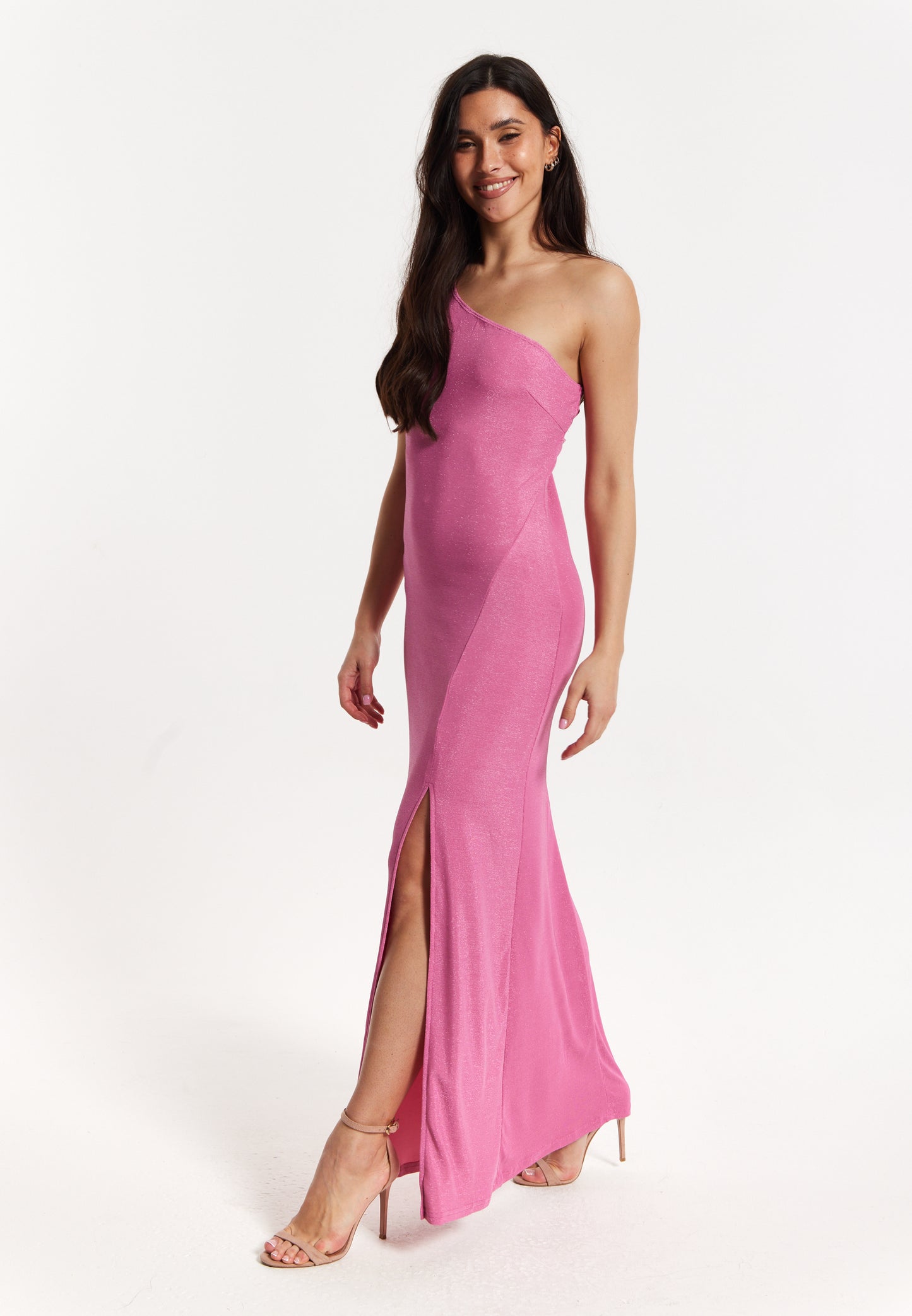 
                  
                    Pink Lurex One Shoulder Maxi Dress
                  
                