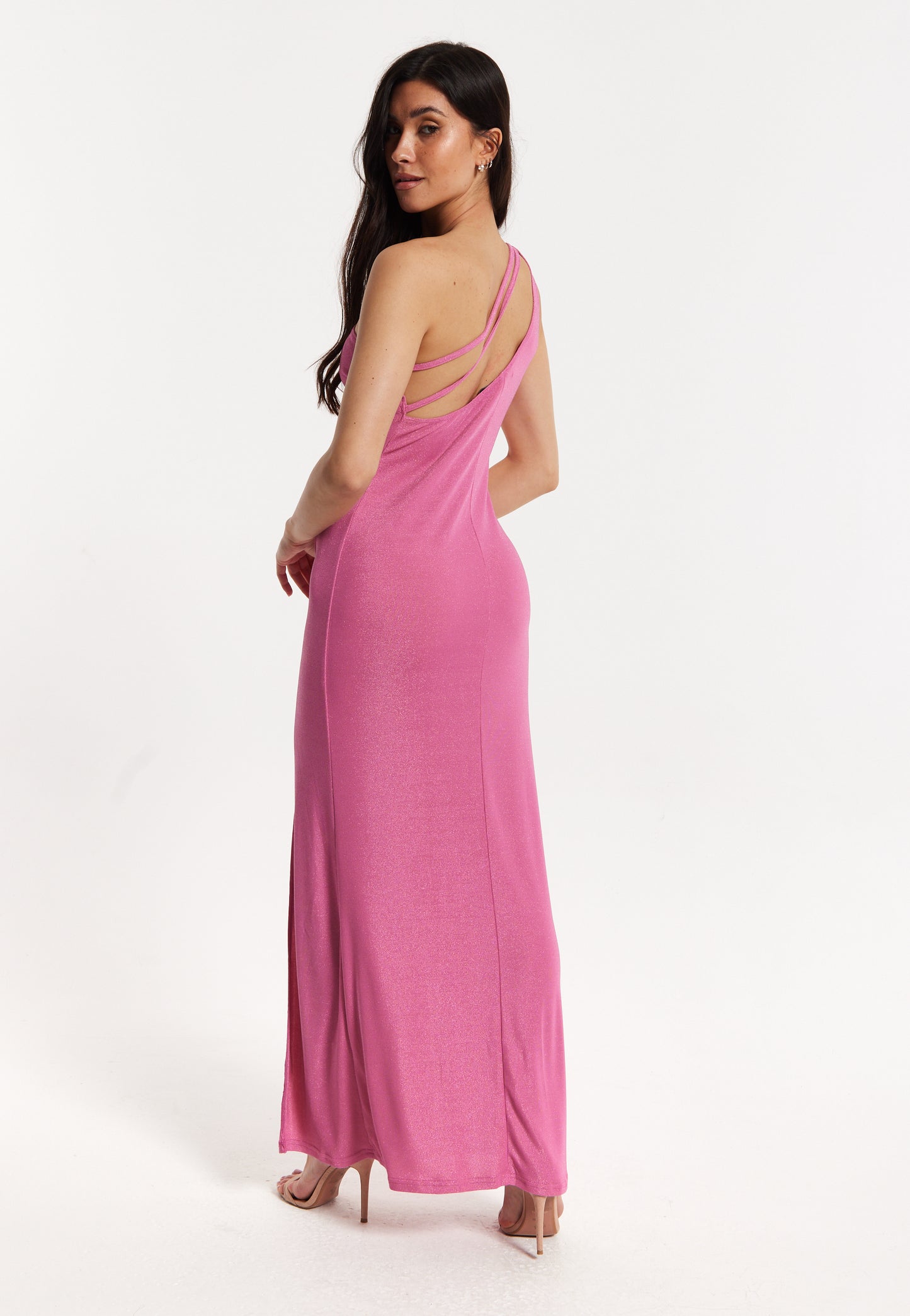 
                  
                    Pink Lurex One Shoulder Maxi Dress
                  
                