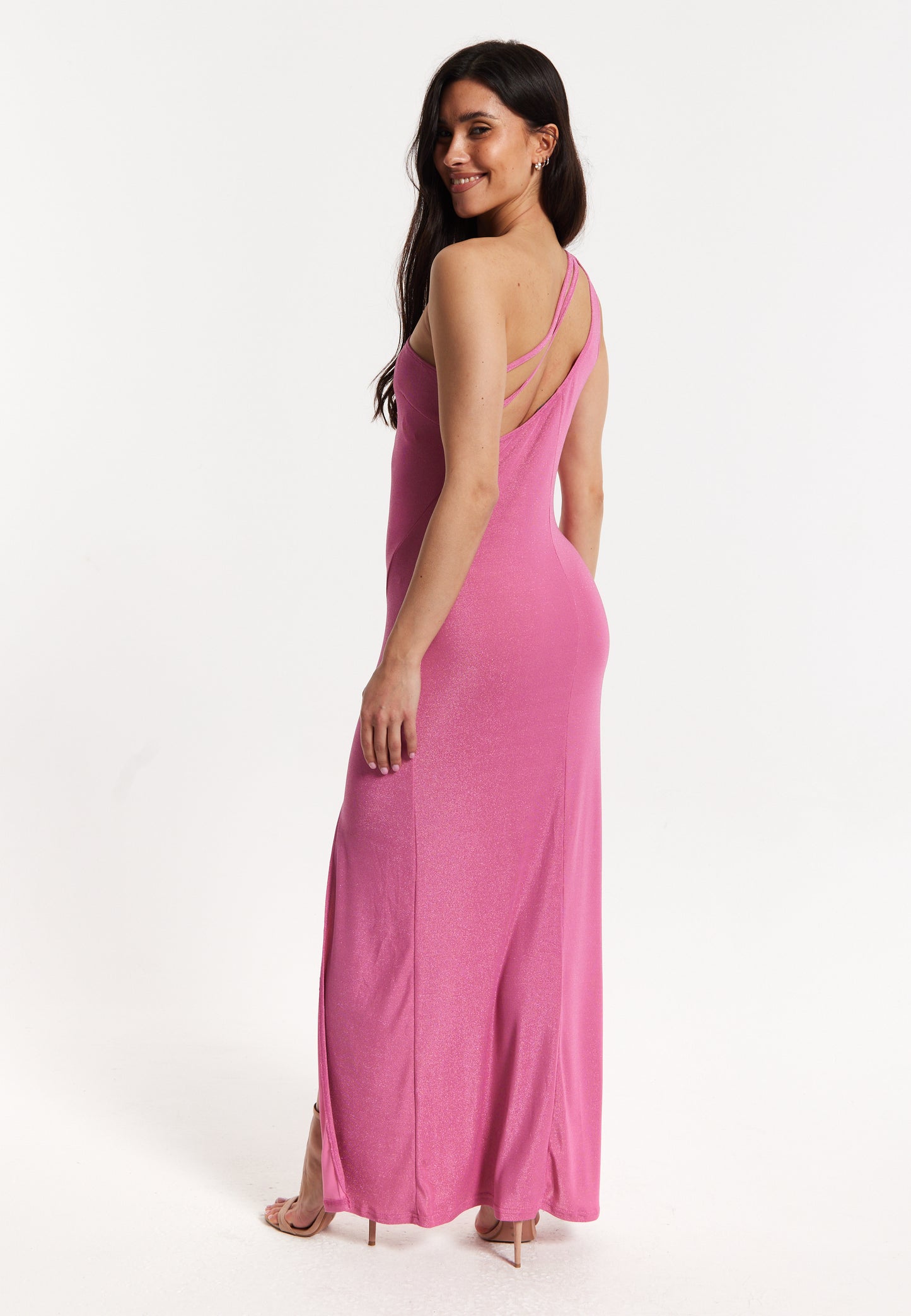 
                  
                    Pink Lurex One Shoulder Maxi Dress
                  
                