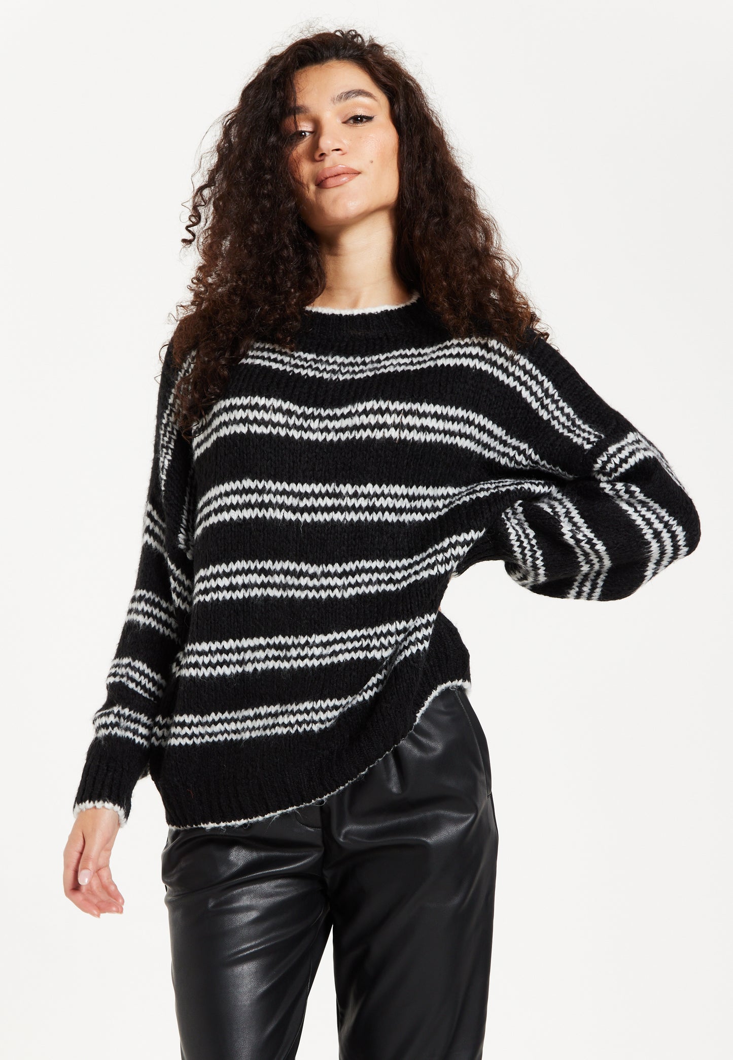 
                  
                    Women's Jumper - Oversized Black and White Striped Knit Sweater with Long Sleeves, Super Soft Comfort and Chic Style
                  
                