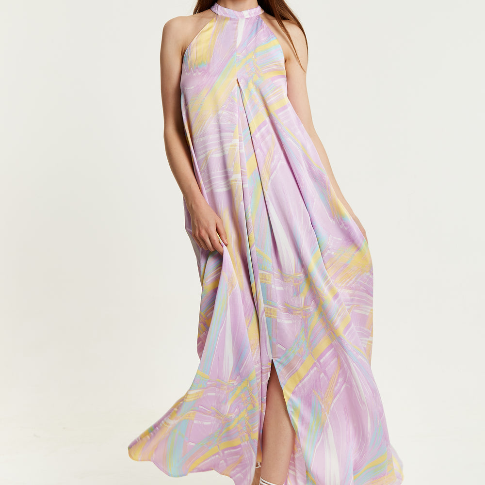 
                  
                    Liquorish Abstract Print Maxi Dress with a High Neck in Lilac
                  
                