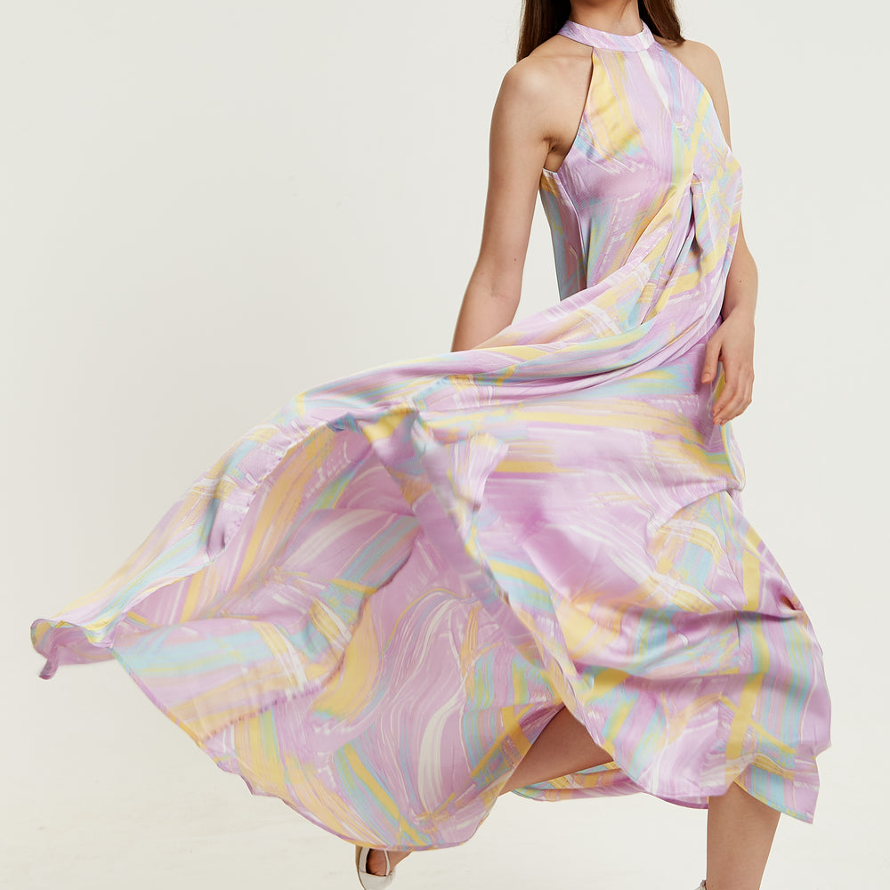 
                  
                    Liquorish Abstract Print Maxi Dress with a High Neck in Lilac
                  
                