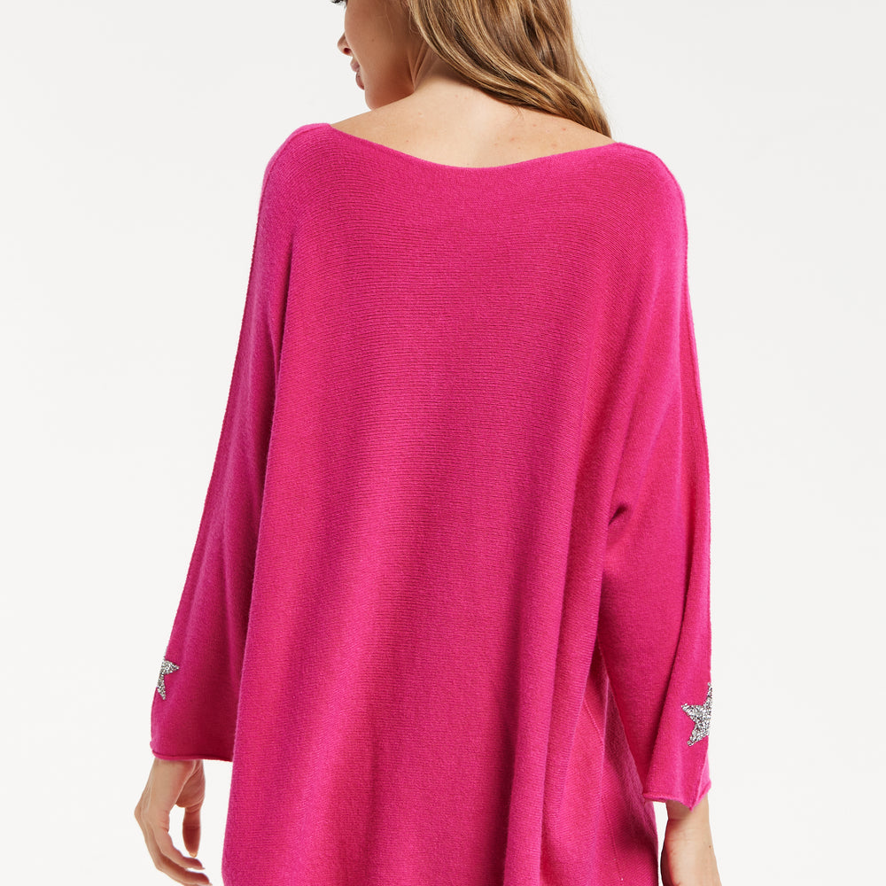 
                  
                    Liquorish Women's Jumper in Pink with V-Neck and Long Sleeves, Star Embellishments
                  
                