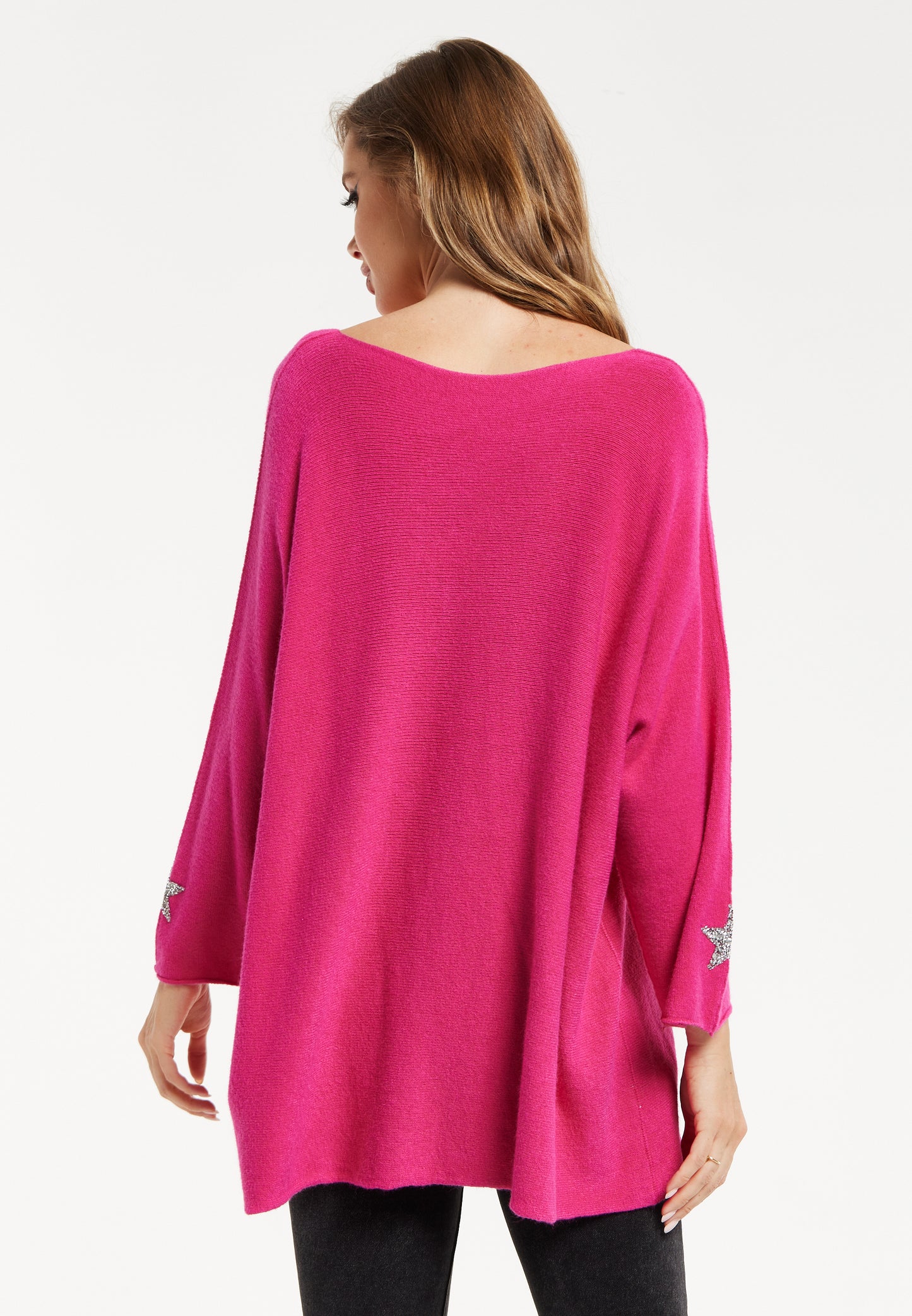 
                  
                    Liquorish Women's Jumper in Pink with V-Neck and Long Sleeves, Star Embellishments
                  
                