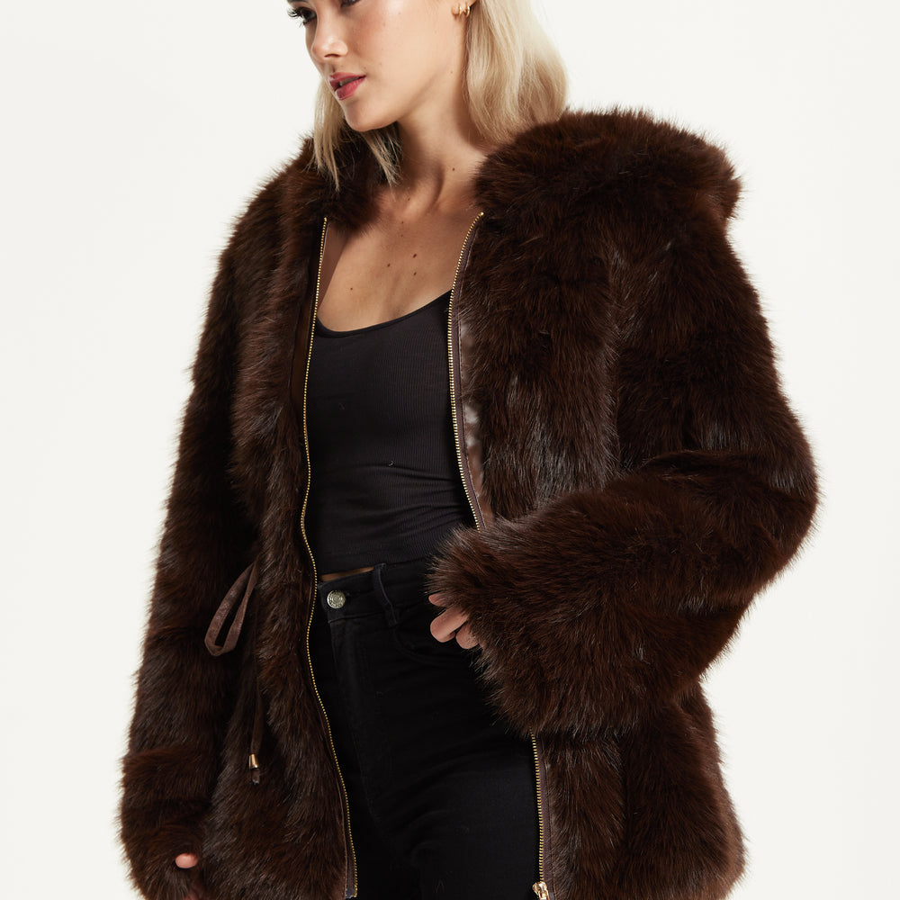 
                  
                    Faux Fur Hooded Coat in Brown
                  
                