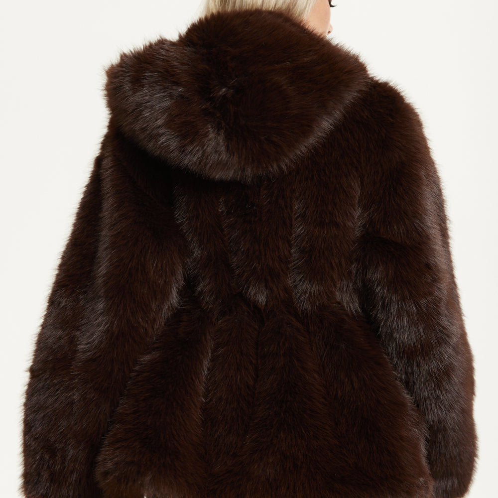 
                  
                    Faux Fur Hooded Coat in Brown
                  
                
