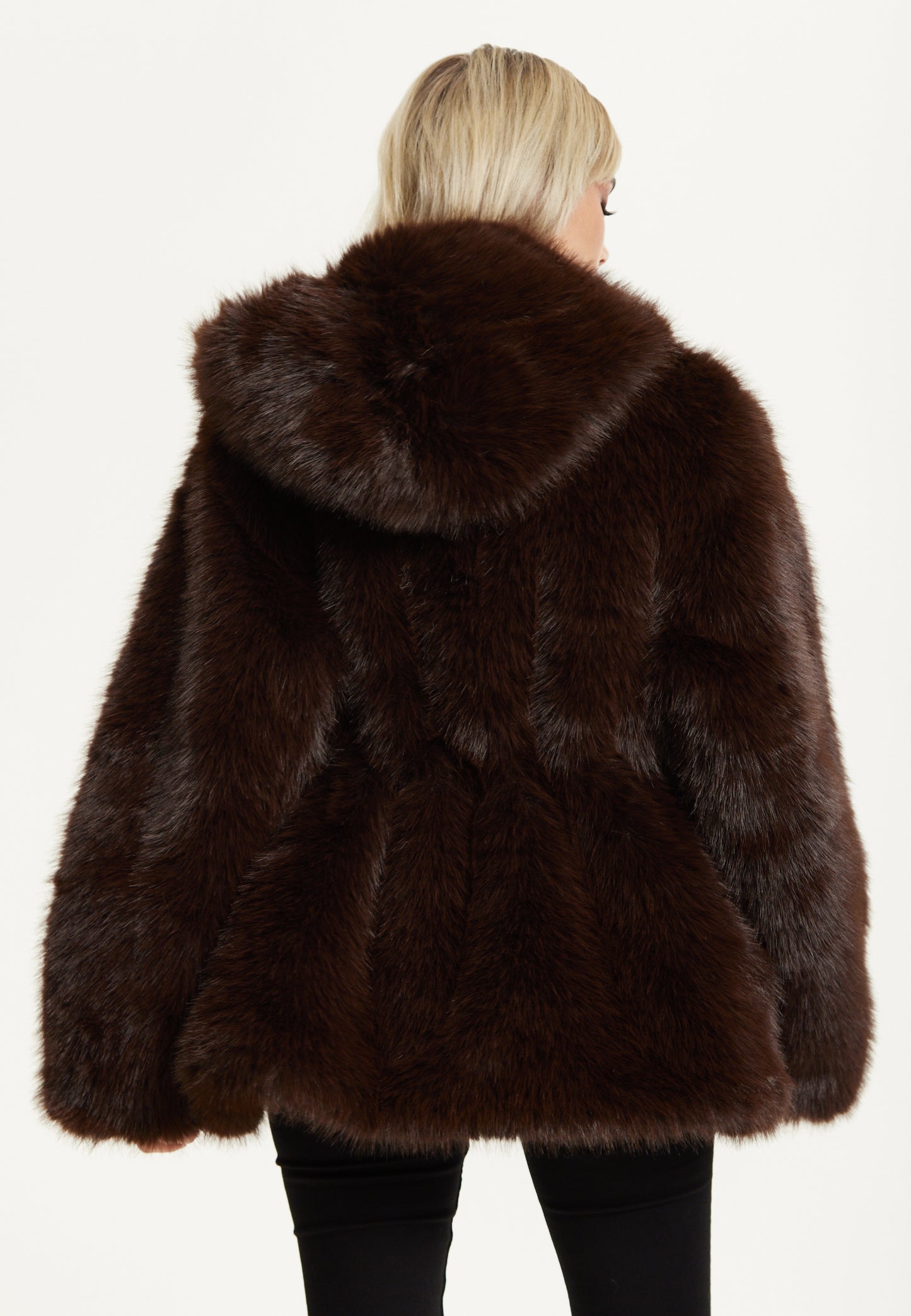 
                  
                    Faux Fur Hooded Coat in Brown
                  
                