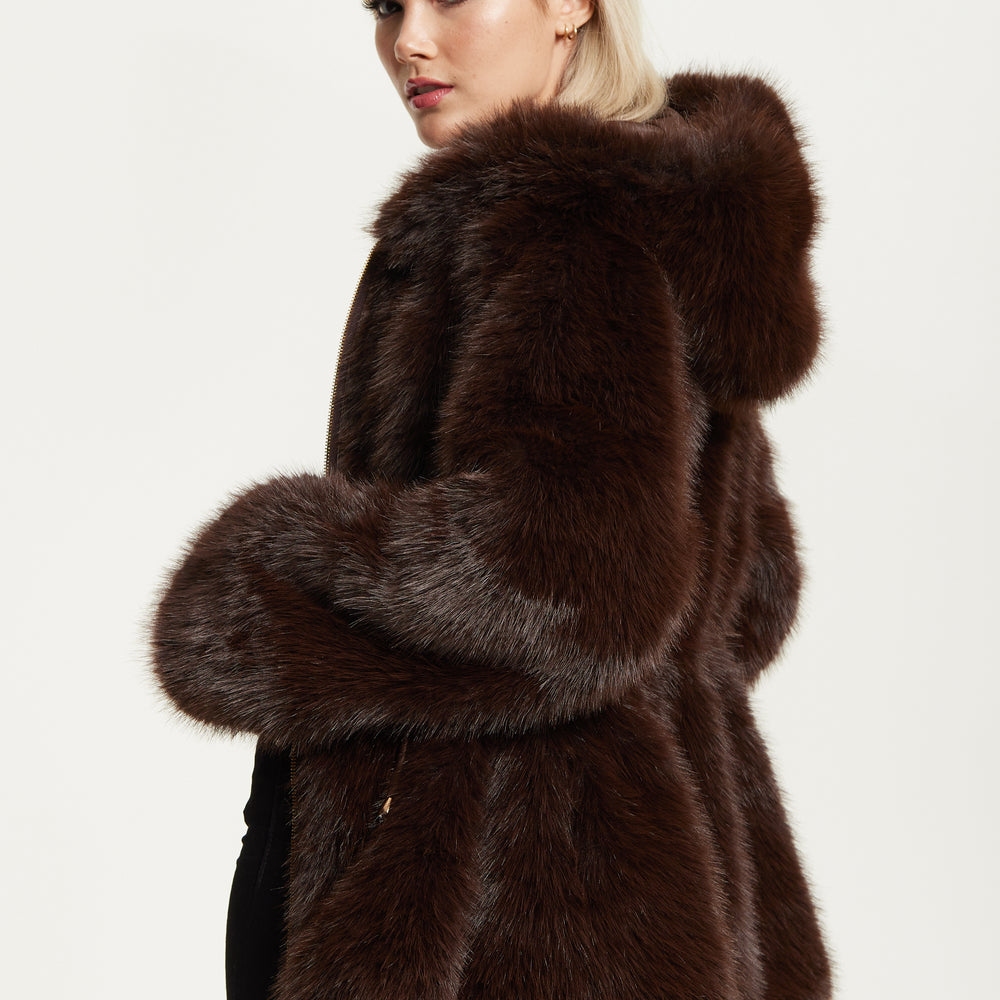 
                  
                    Faux Fur Hooded Coat in Brown
                  
                