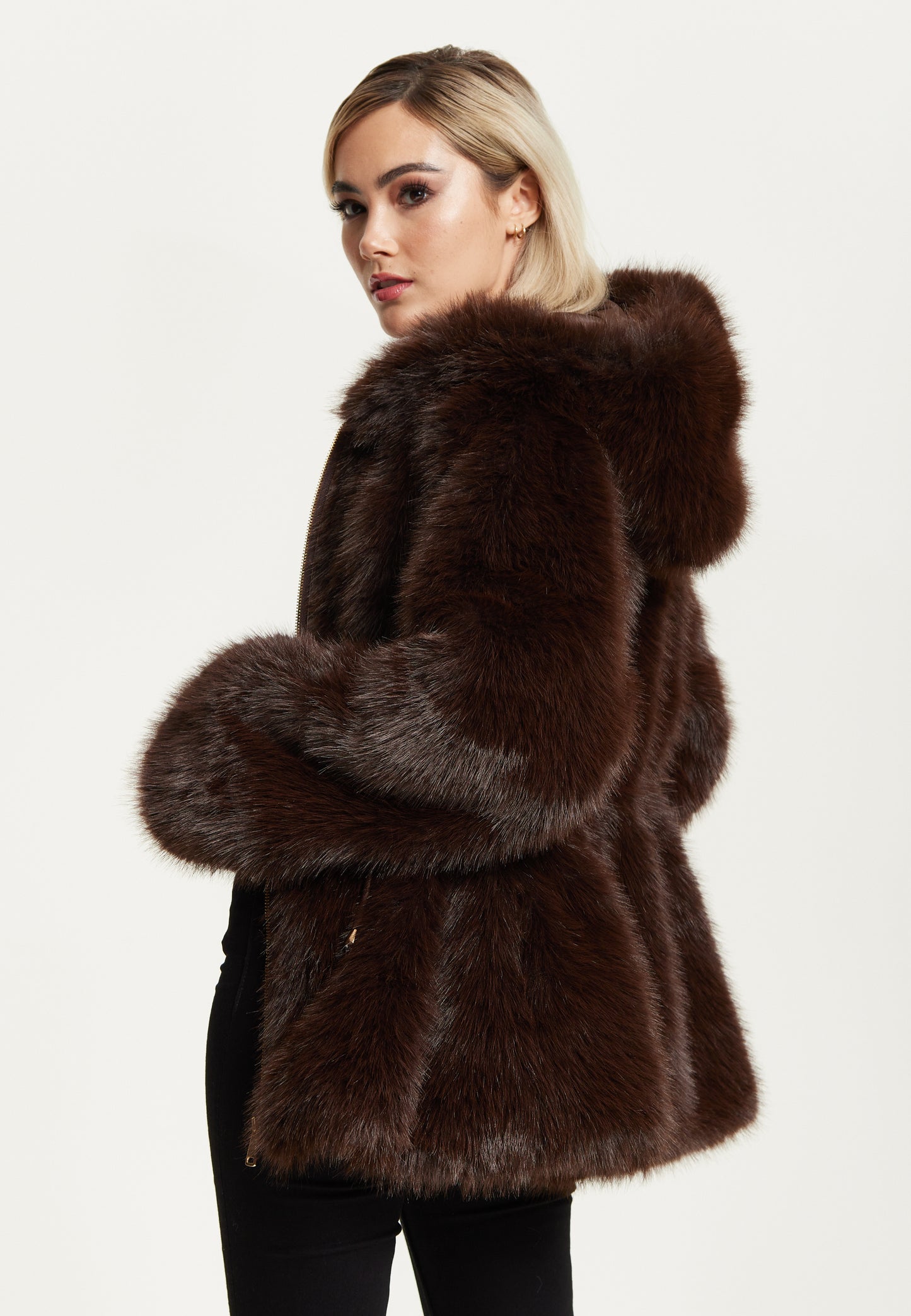
                  
                    Faux Fur Hooded Coat in Brown
                  
                