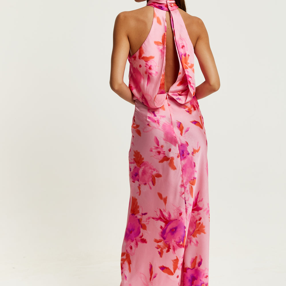 
                  
                    Liquorish Halter Maxi Floral Print Dress In Pink
                  
                