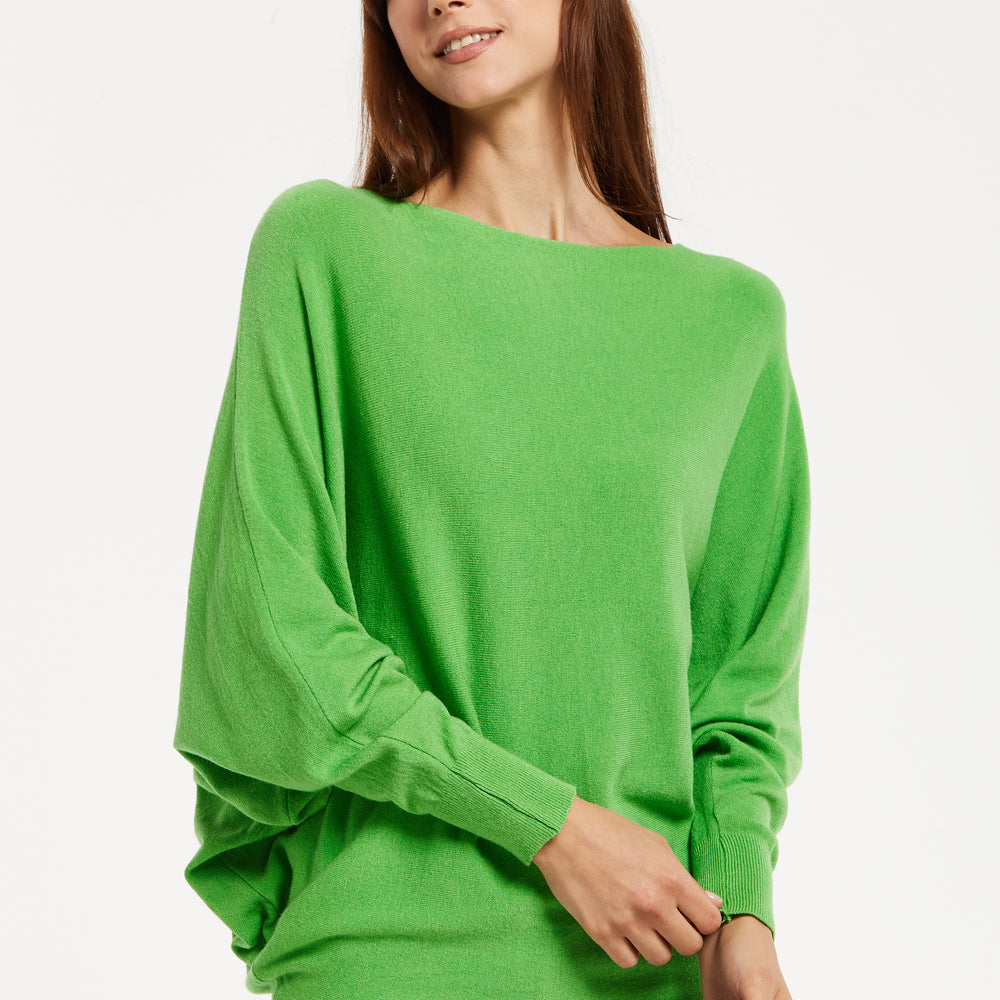 
                  
                    Women's Jumper in Green with Batwing Sleeves and Back Pearl-Button Detail by Liquorish
                  
                