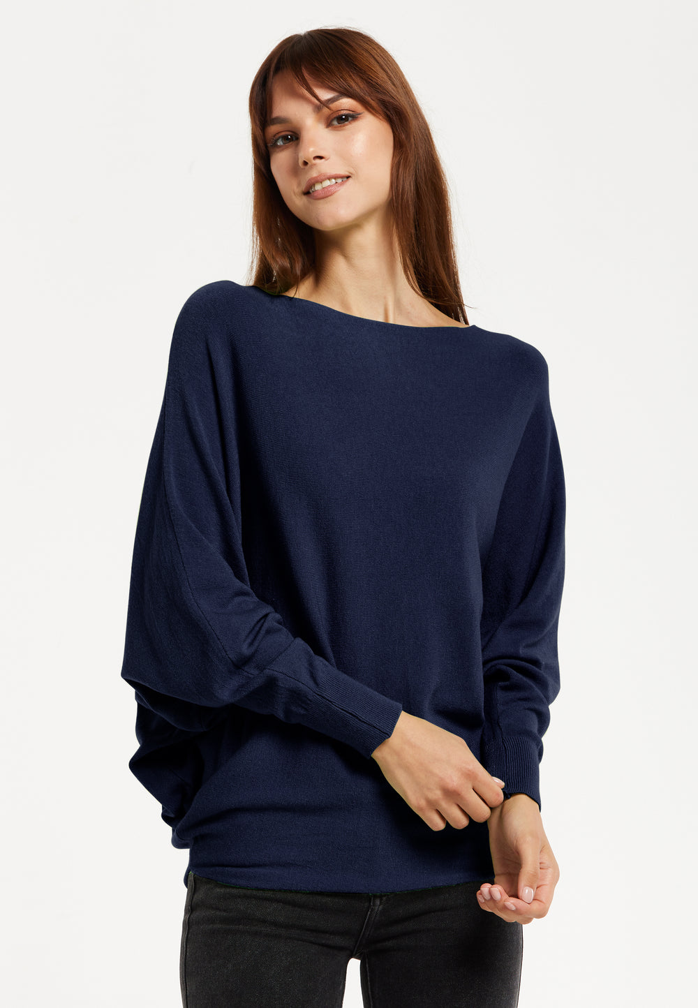 Liquorish Back Pearl-Button Detail Jumper Navy