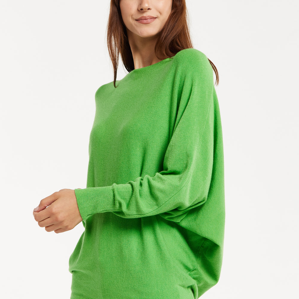 
                  
                    Women's Jumper in Green with Batwing Sleeves and Back Pearl-Button Detail by Liquorish
                  
                