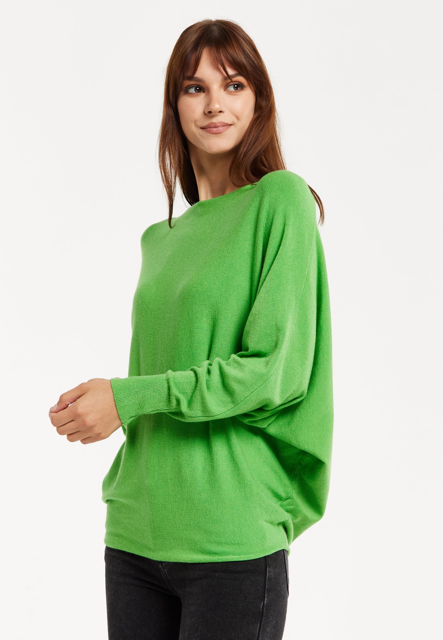 
                  
                    Women's Jumper in Green with Batwing Sleeves and Back Pearl-Button Detail by Liquorish
                  
                