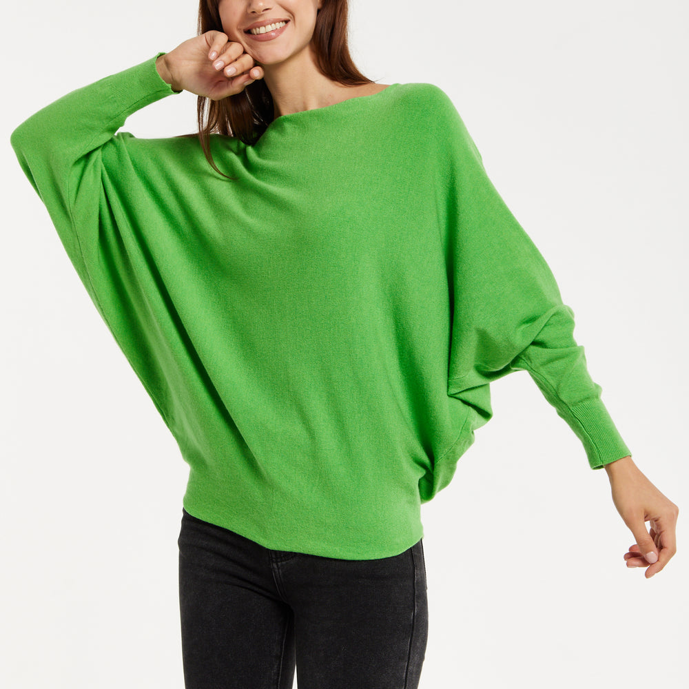 
                  
                    Women's Jumper in Green with Batwing Sleeves and Back Pearl-Button Detail by Liquorish
                  
                