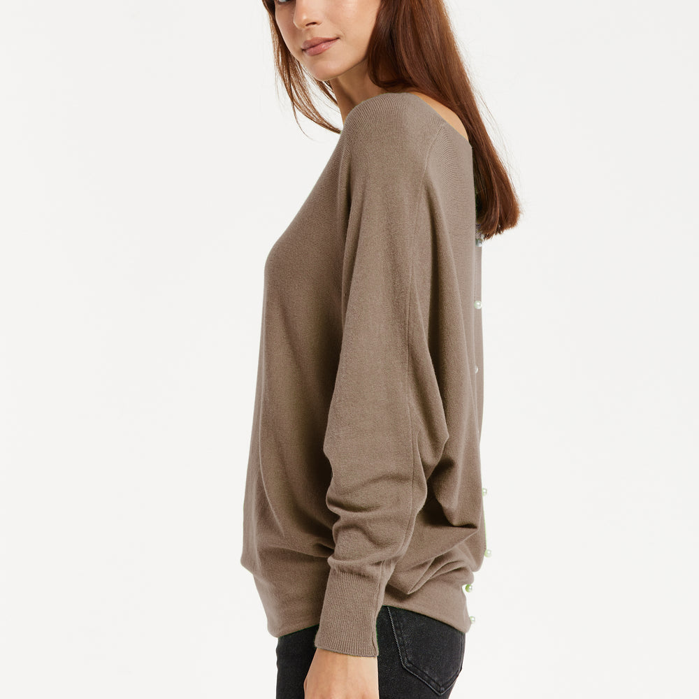 
                  
                    Liquorish Back Pearl-Button Detail Jumper Brown
                  
                