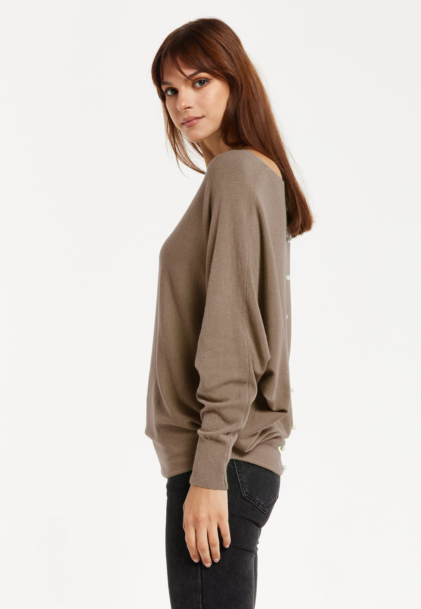 
                  
                    Liquorish Back Pearl-Button Detail Jumper Brown
                  
                