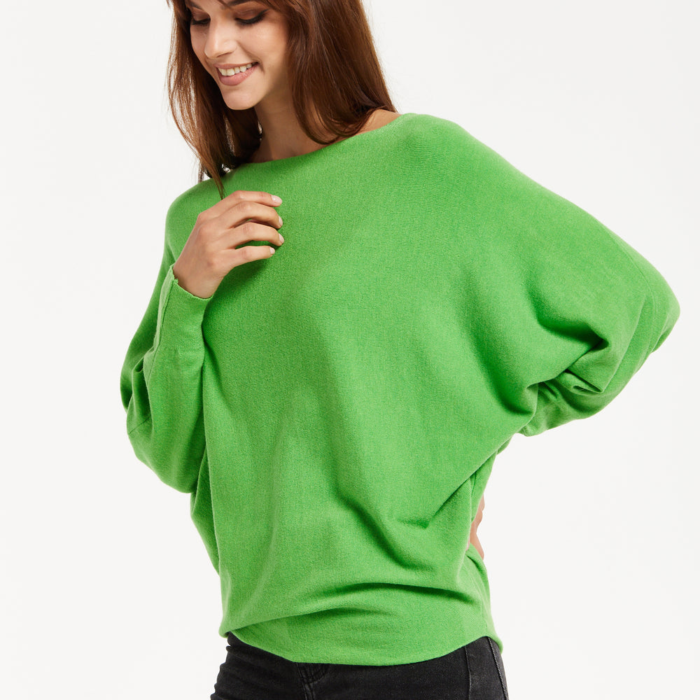 
                  
                    Women's Jumper in Green with Batwing Sleeves and Back Pearl-Button Detail by Liquorish
                  
                