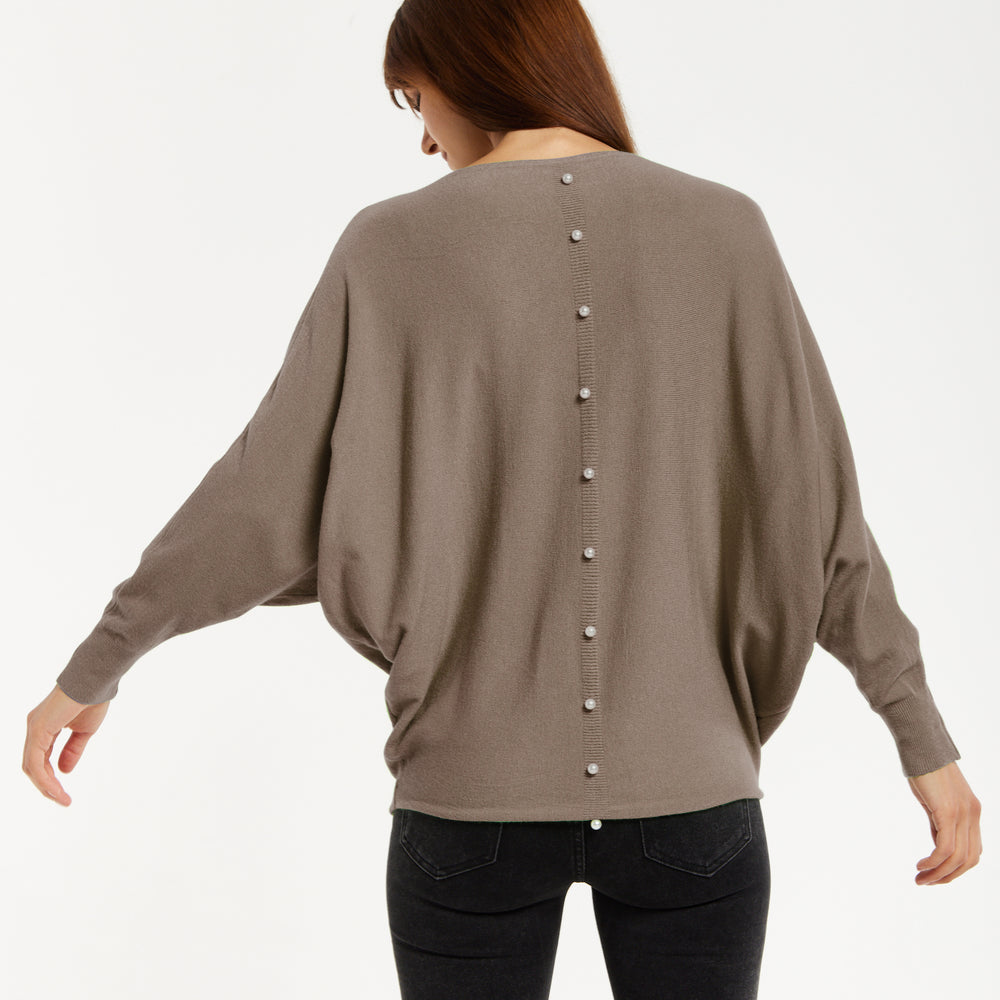 
                  
                    Liquorish Back Pearl-Button Detail Jumper Brown
                  
                